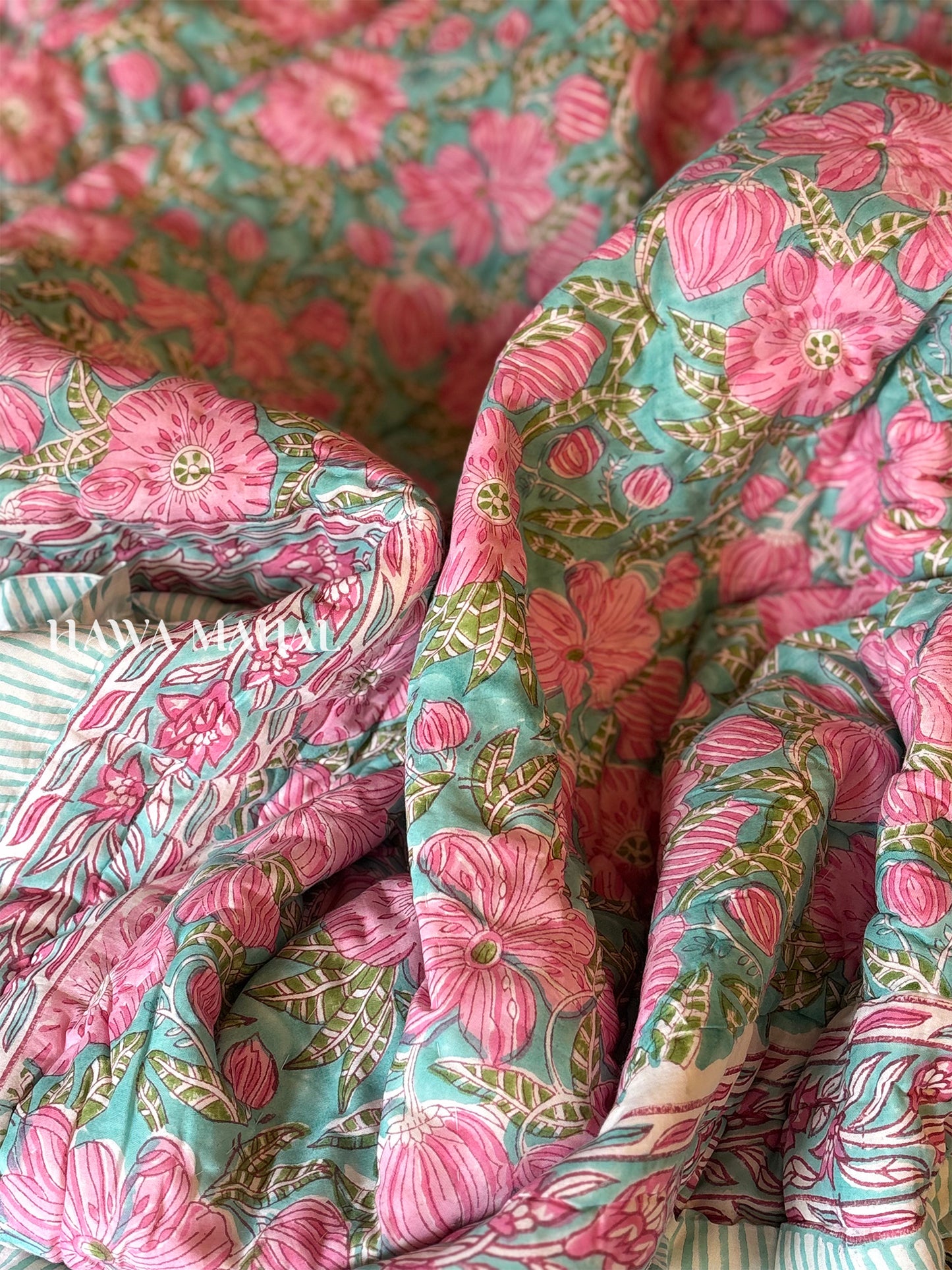 Maya Handblock Printed Reversible Mulmul Cotton Quilt - Single (60 x 90 inch)