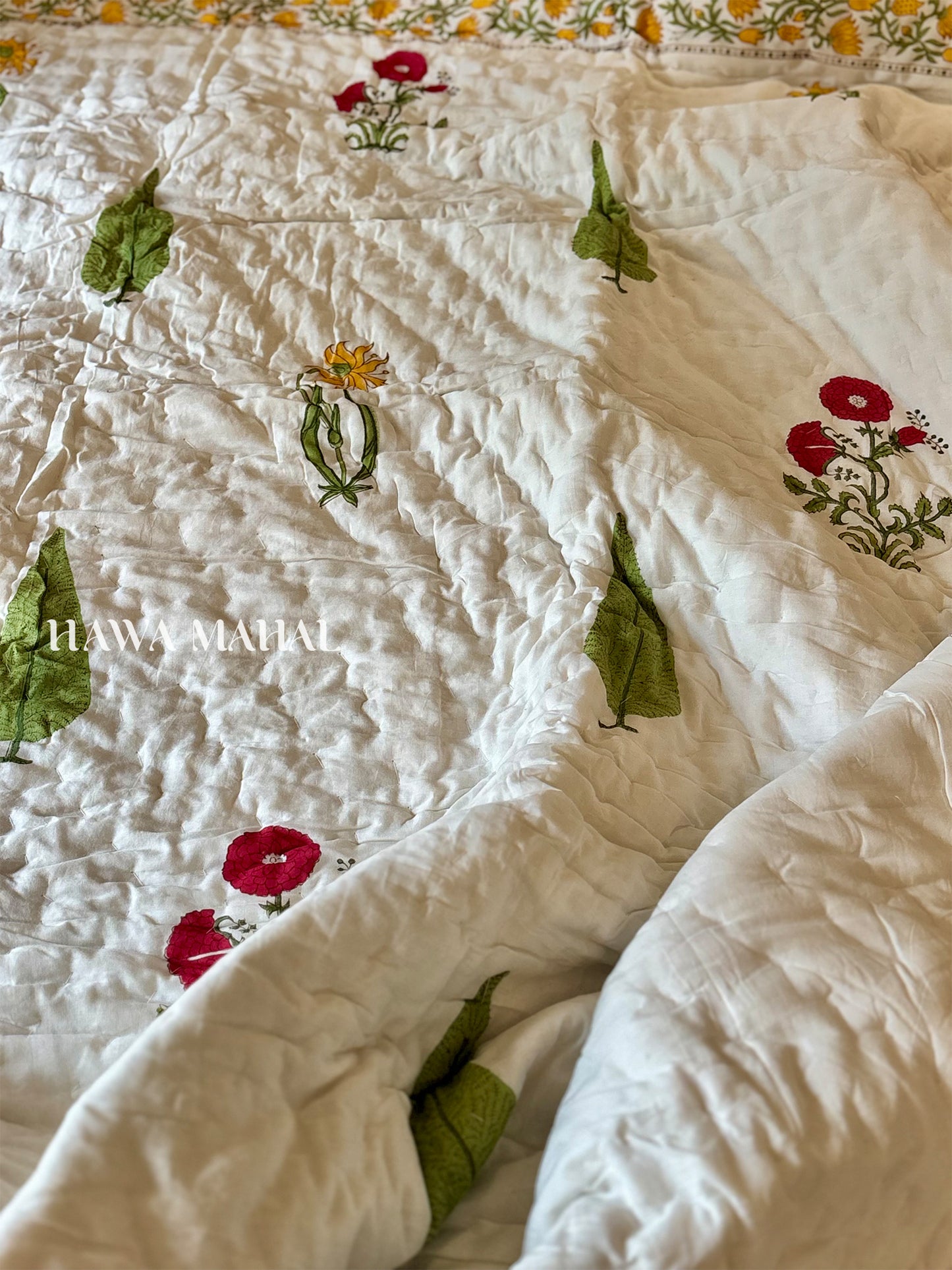 Sultan Bagh Collection -Handblock Printed Reversible Mulmul Cotton Quilt - Single (60 x 90 inch)