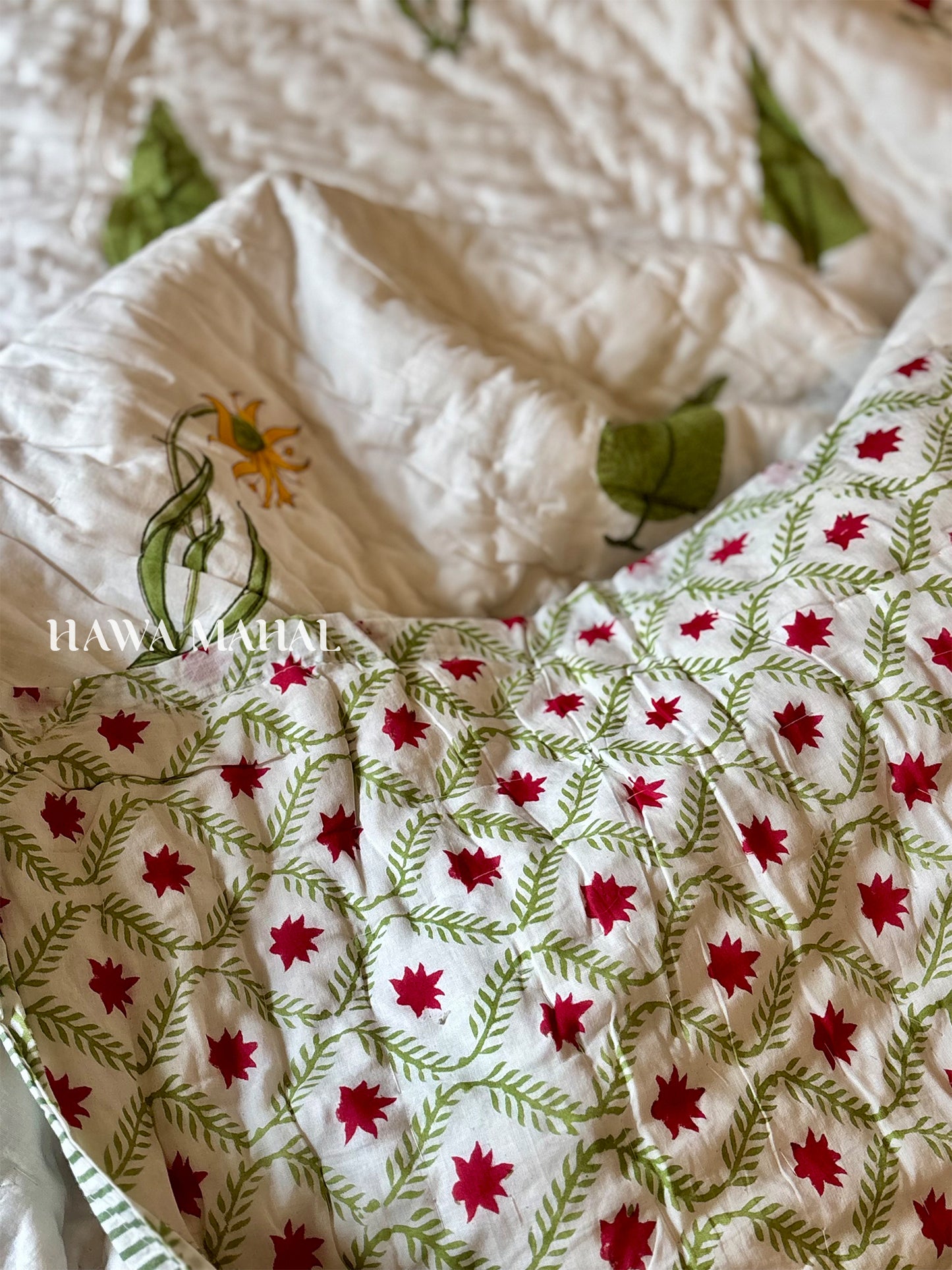 Sultan Bagh Collection -Handblock Printed Reversible Mulmul Cotton Quilt - Single (60 x 90 inch)