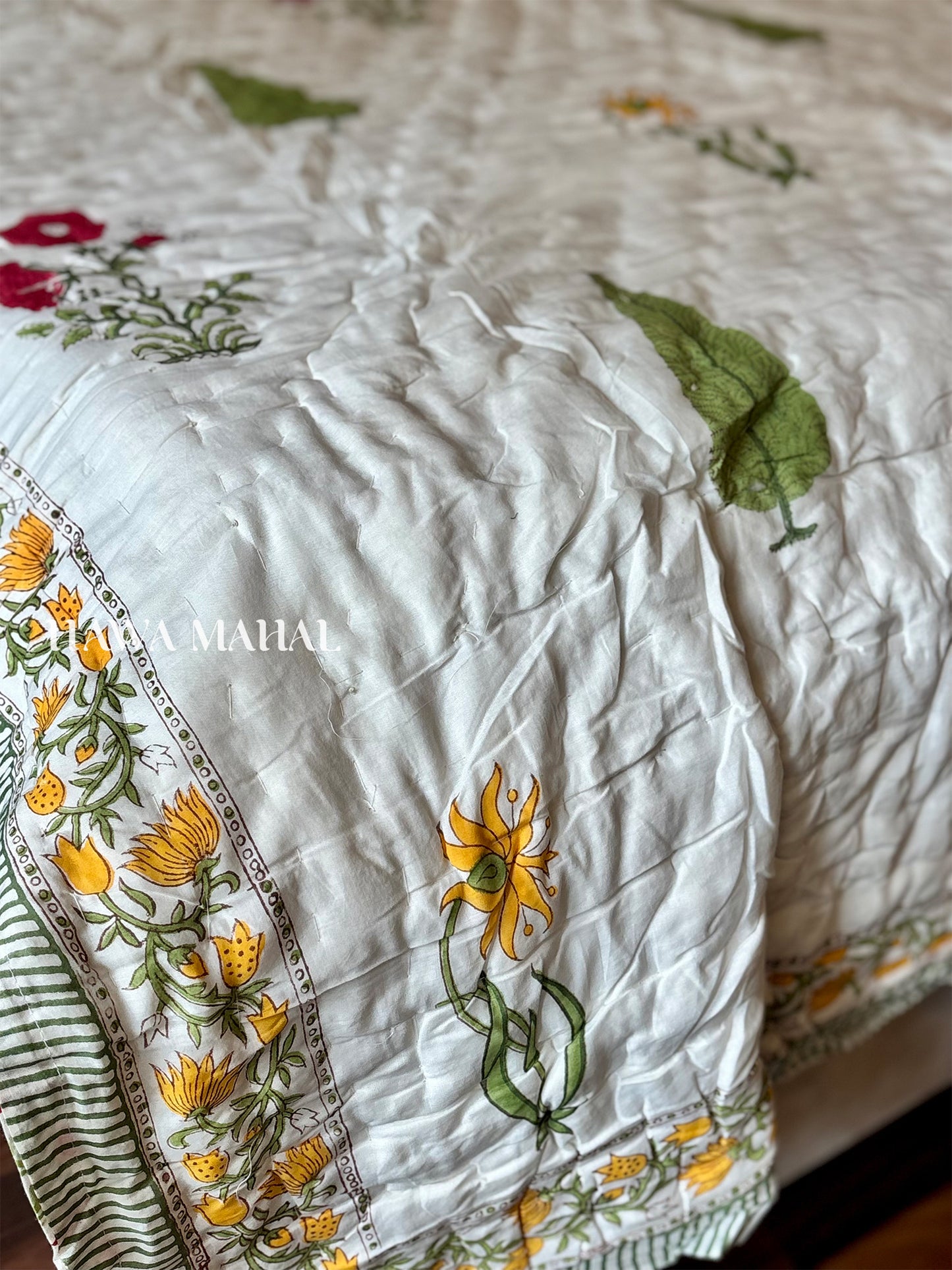 Sultan Bagh Collection -Handblock Printed Reversible Mulmul Cotton Quilt - Single (60 x 90 inch)