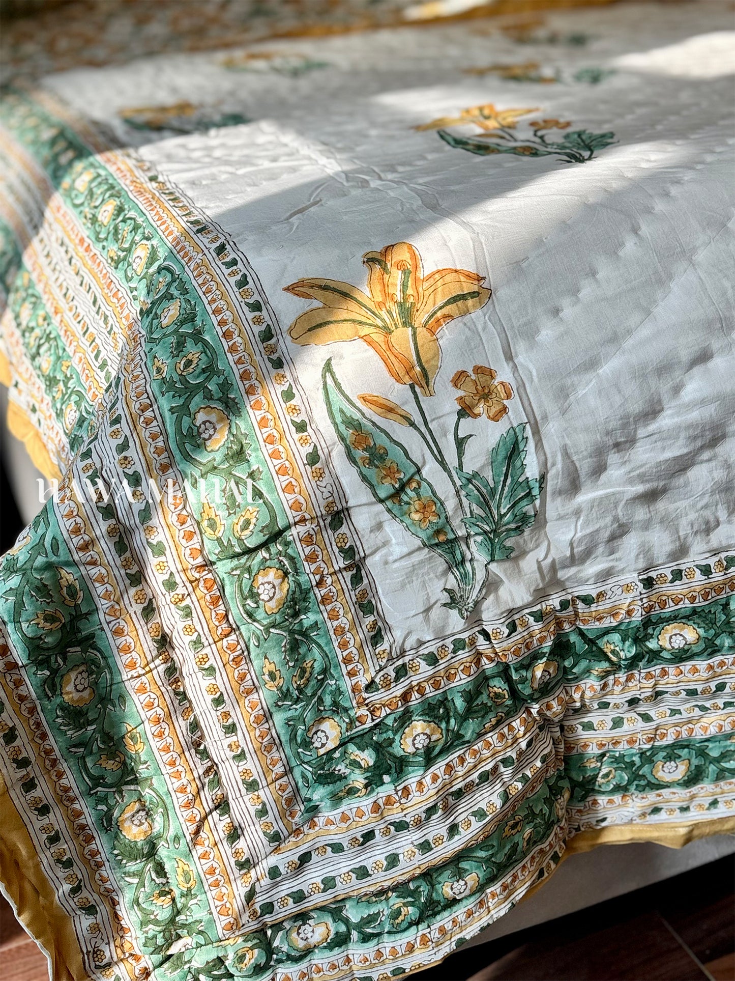 Handblock Printed Reversible Mulmul Cotton Quilt - Double (90 x 108 inch)