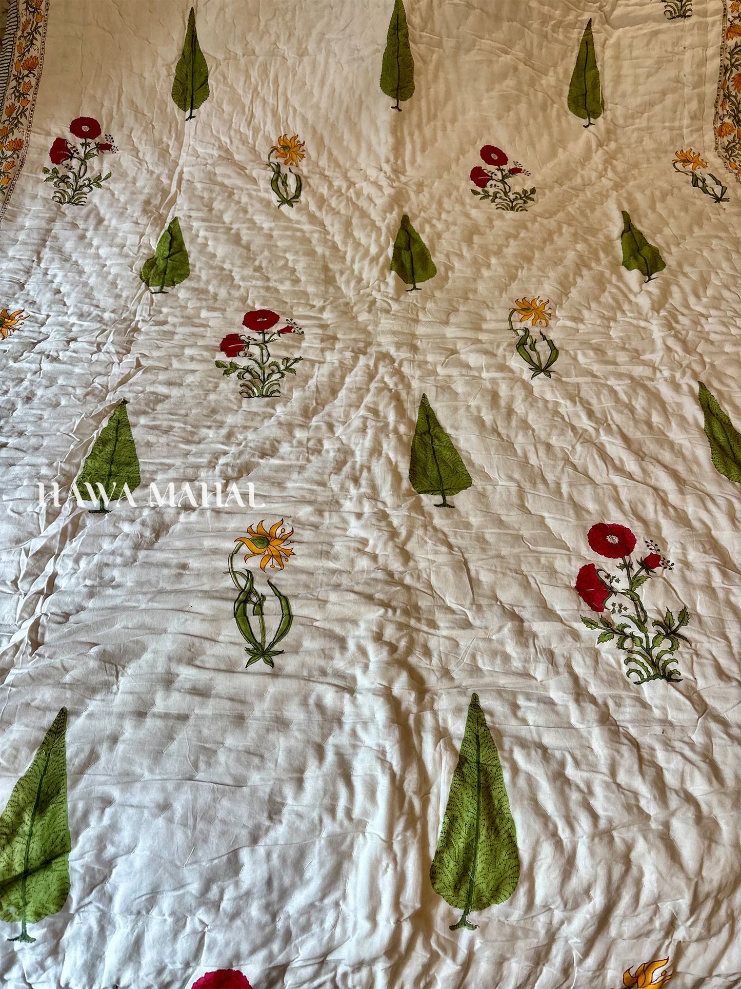 Sultan Bagh Collection -Handblock Printed Reversible Mulmul Cotton Quilt - Single (60 x 90 inch)