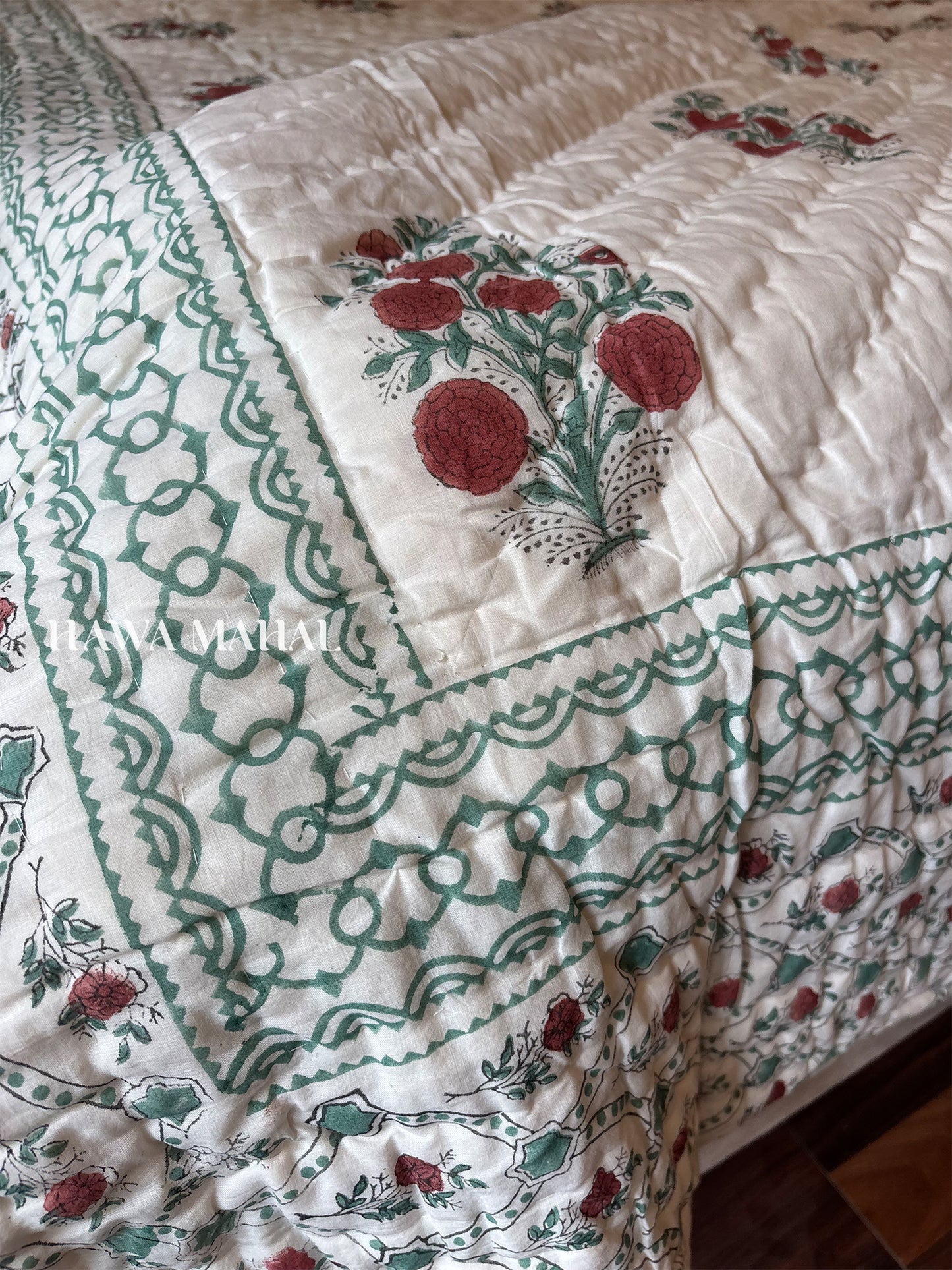 Anar Bagh Collection - Handblock Printed Reversible Mulmul Cotton Quilt - Single (60 x 90 inch)