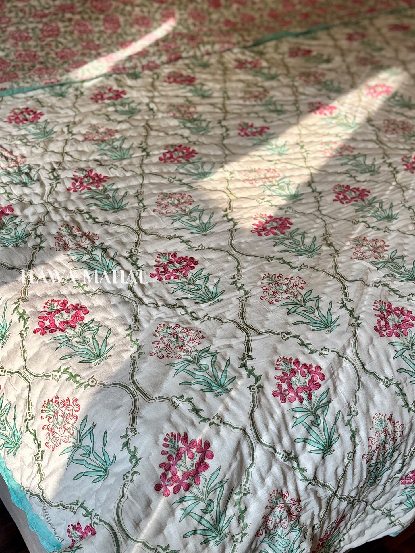 Mughal Bagh Collection - Handblock Printed Reversible Mulmul Cotton Quilt - Double (90 x 108 inch)