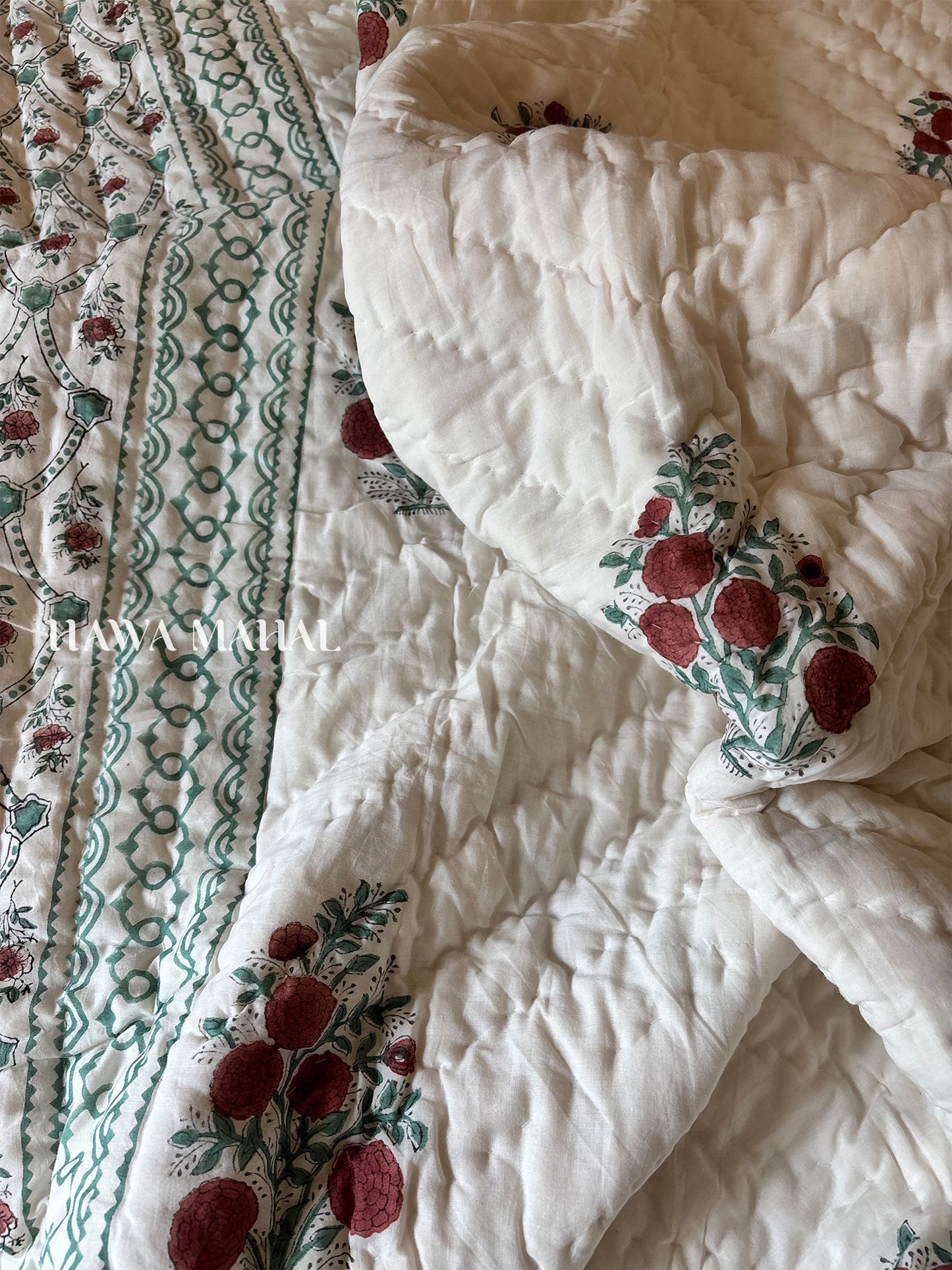 Anar Bagh Collection - Handblock Printed Reversible Mulmul Cotton Quilt - Single (60 x 90 inch)