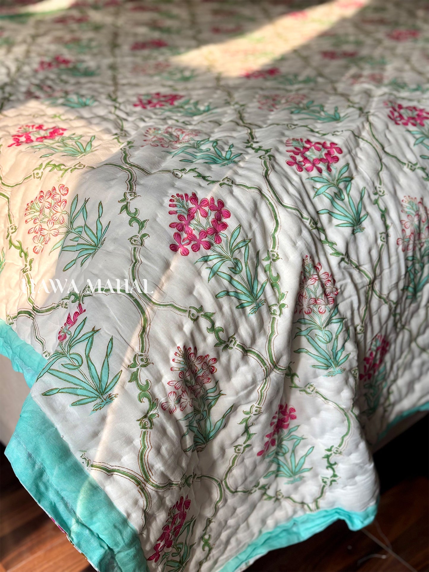 Mughal Bagh Collection - Handblock Printed Reversible Mulmul Cotton Quilt - Double (90 x 108 inch)
