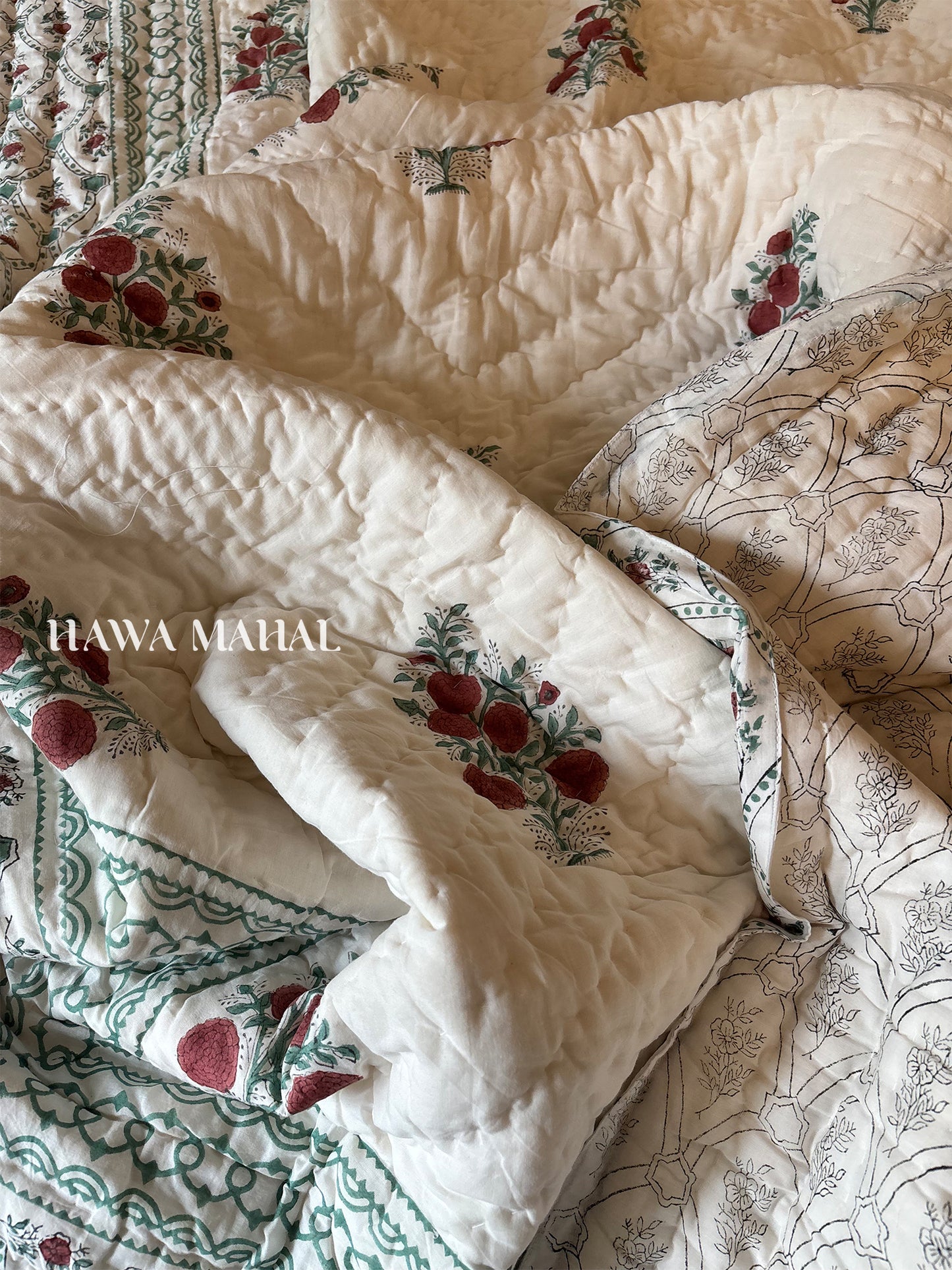 Anar Bagh Collection - Handblock Printed Reversible Mulmul Cotton Quilt - Single (60 x 90 inch)
