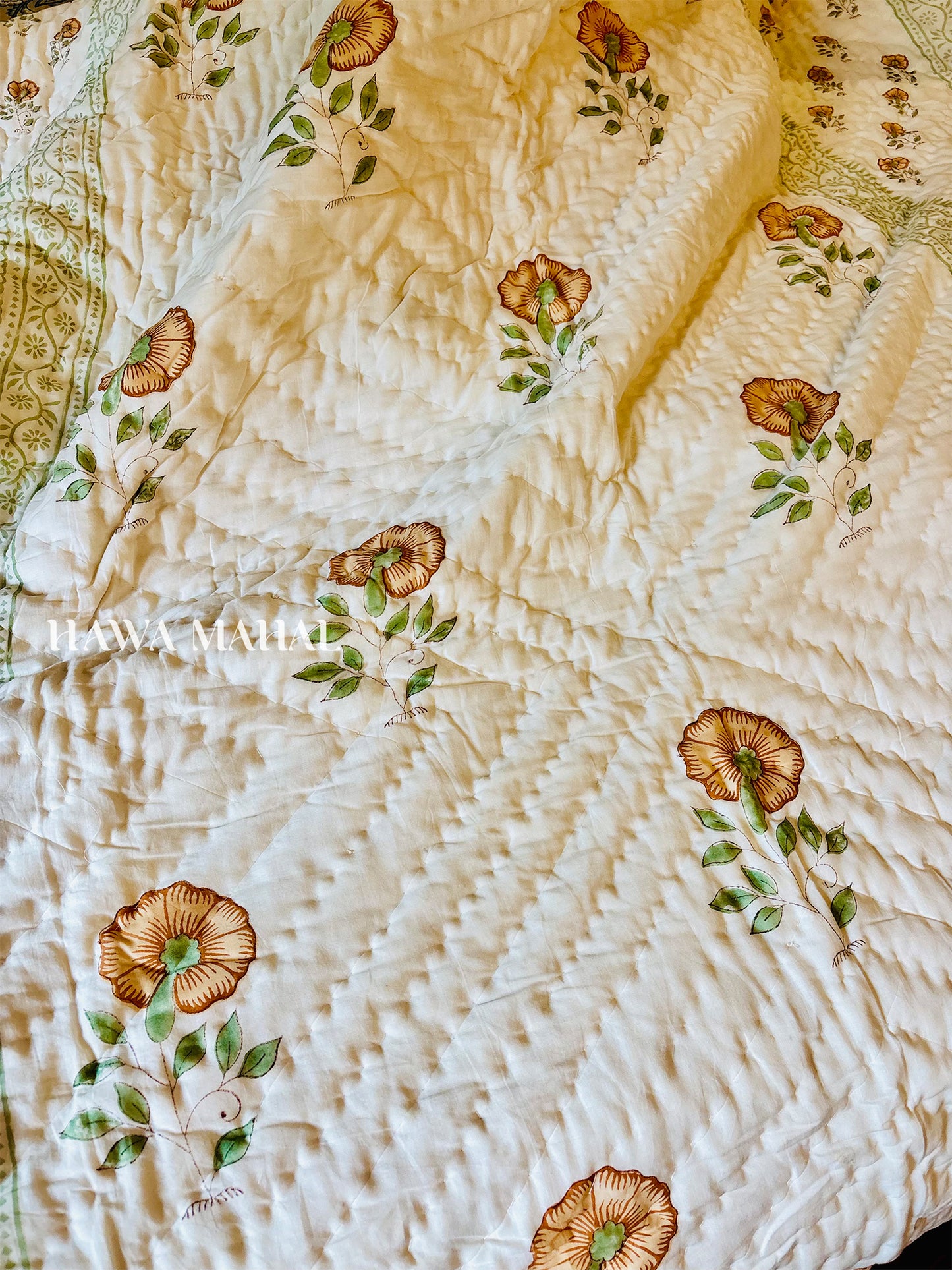 Champa Bagh Collection - Handblock Printed Reversible Mulmul Cotton Quilt - Single (60 x 90 inch)