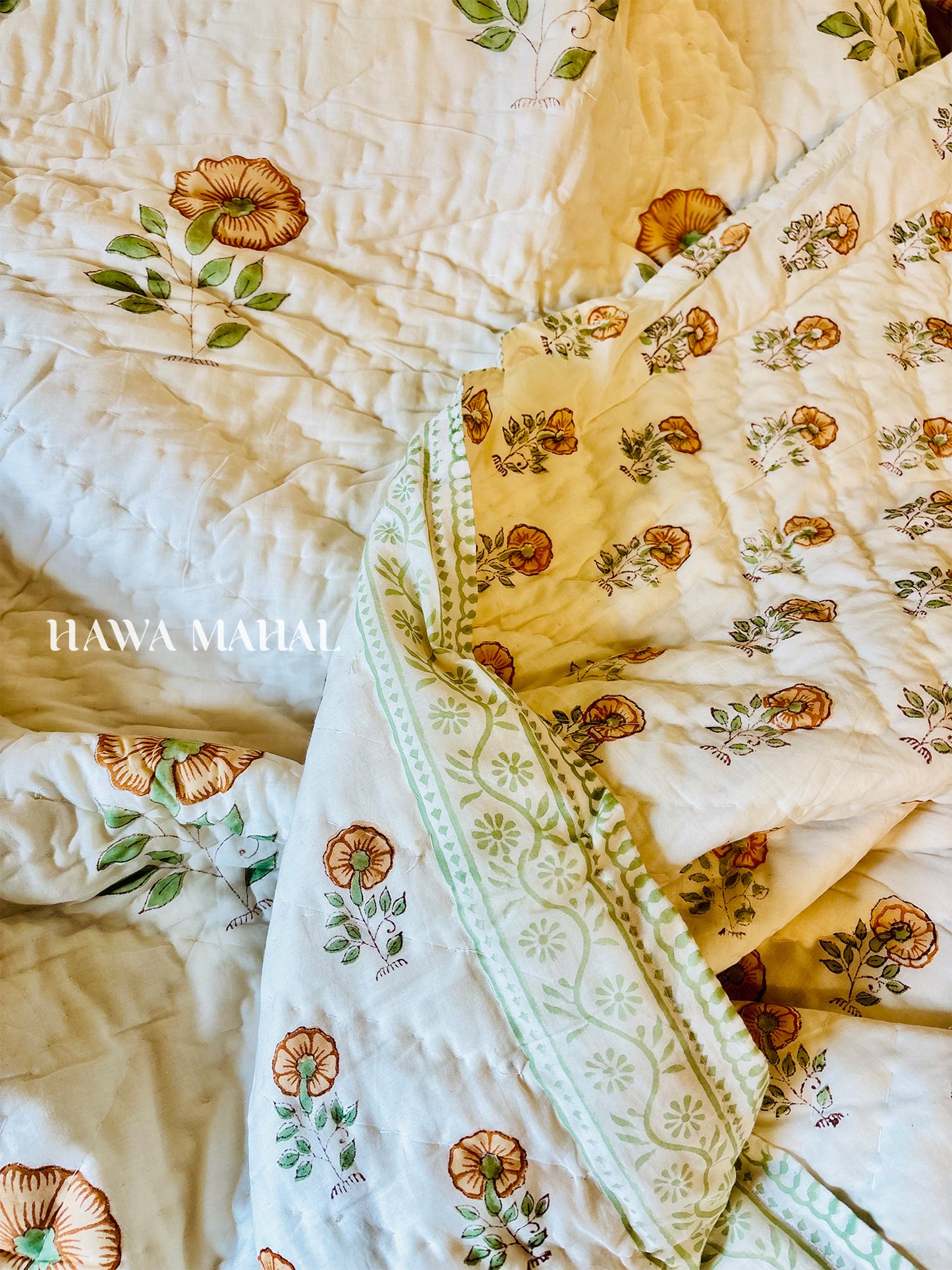 Champa Bagh Collection - Handblock Printed Reversible Mulmul Cotton Quilt - Single (60 x 90 inch)