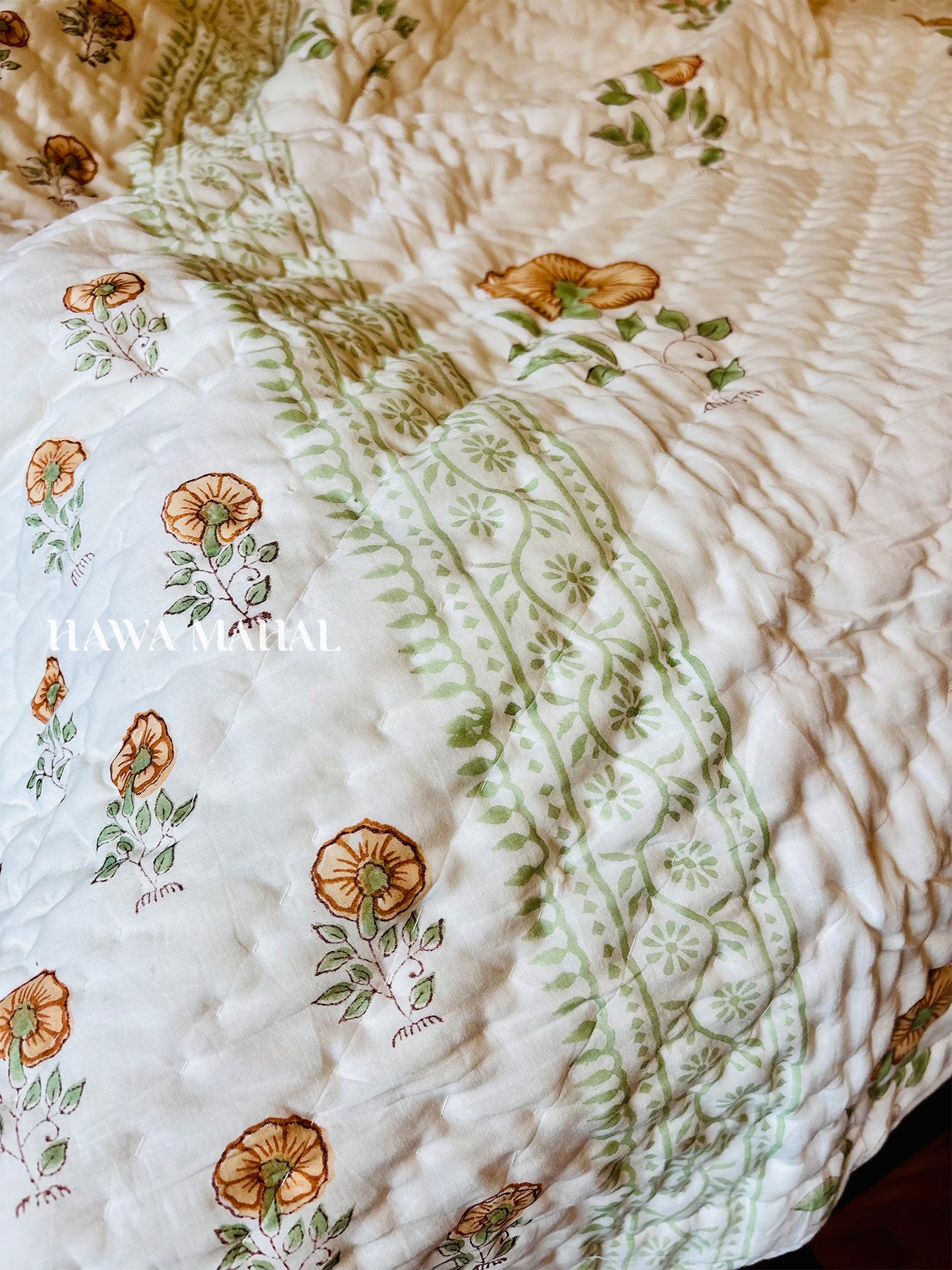 Champa Bagh Collection - Handblock Printed Reversible Mulmul Cotton Quilt - Single (60 x 90 inch)