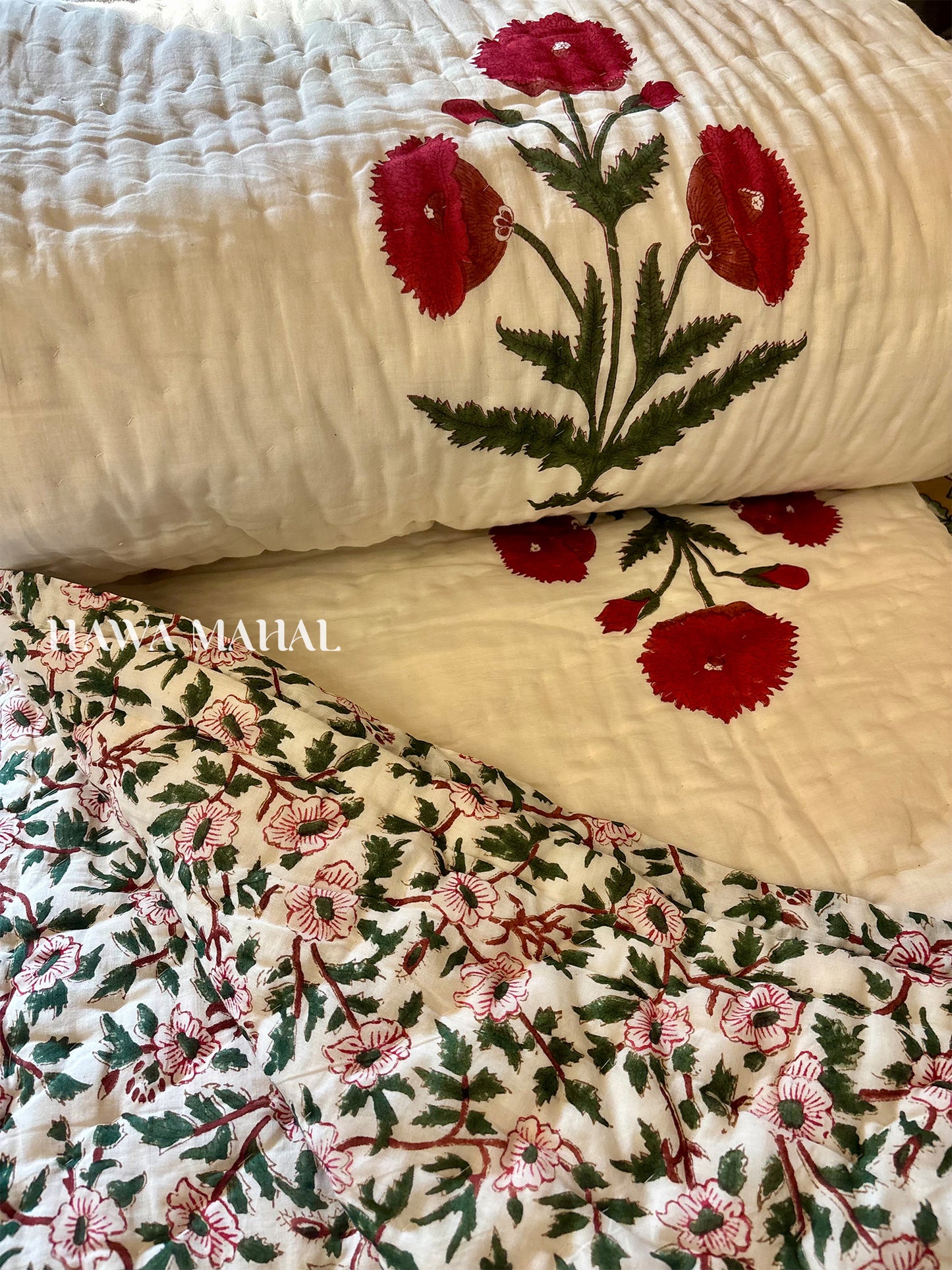 Handblock Printed Reversible Mulmul Cotton Quilt - Double (90 x 108 inch)