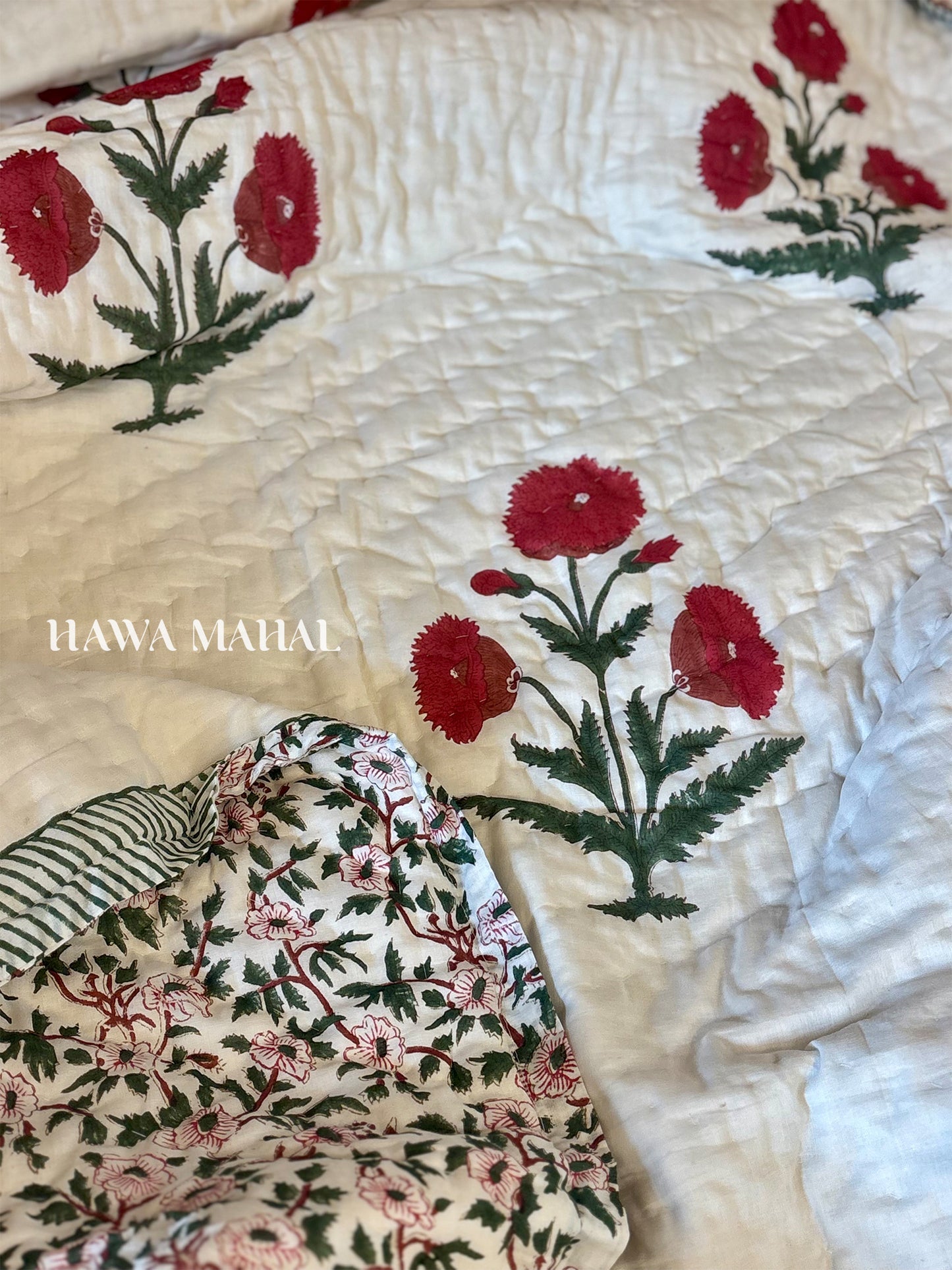 Handblock Printed Reversible Mulmul Cotton Quilt - Double (90 x 108 inch)