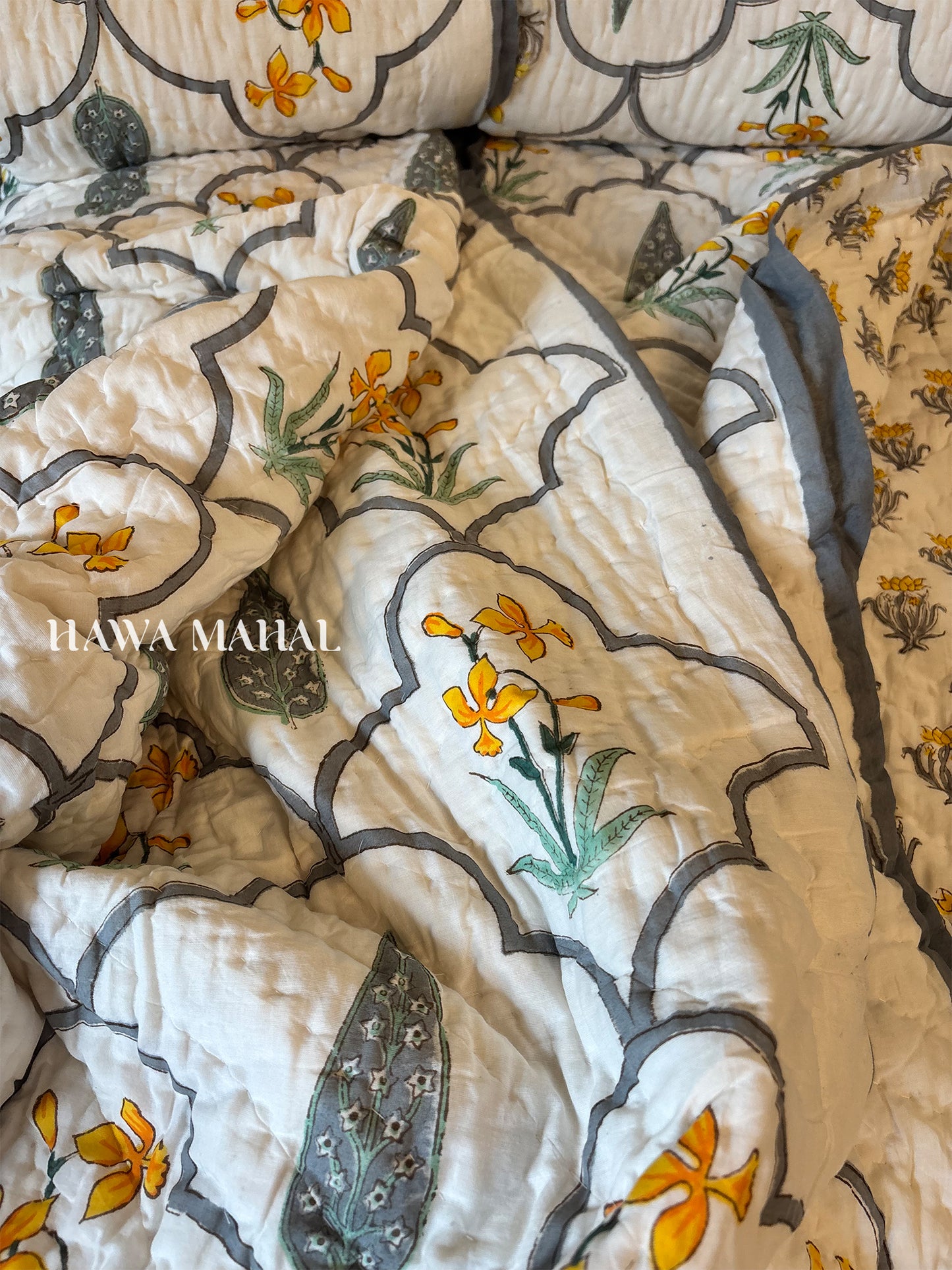 Meera Bagh Collection - Handblock Printed Reversible Mulmul Cotton Quilt - Single (60 x 90 inch)