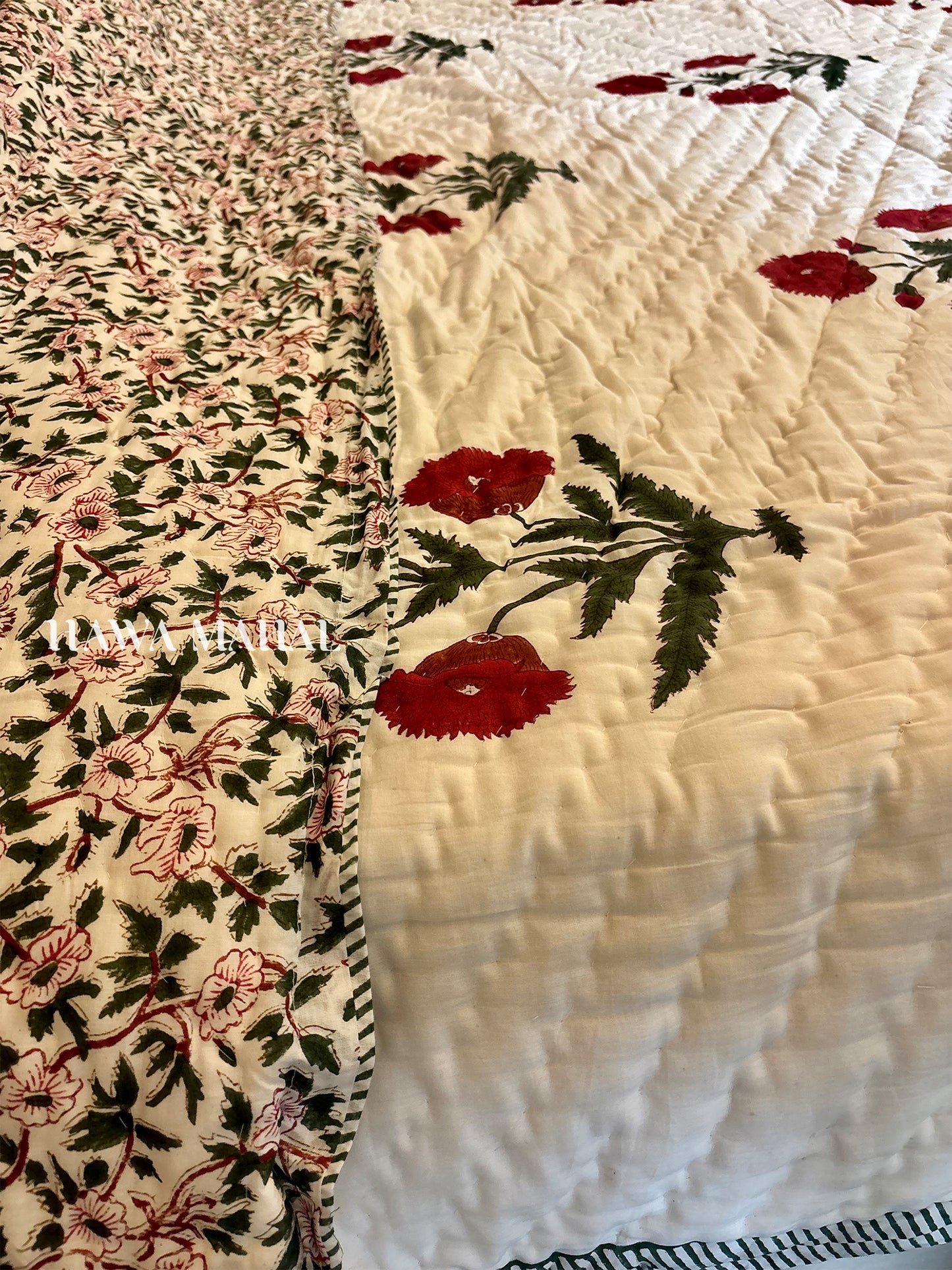 Handblock Printed Reversible Mulmul Cotton Quilt - Double (90 x 108 inch)