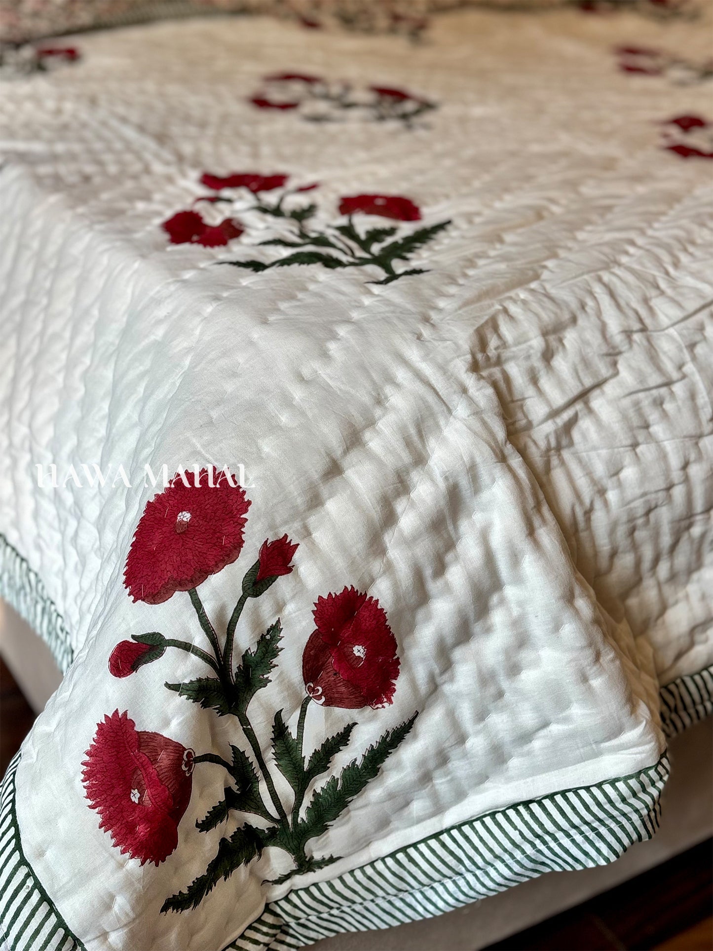 Handblock Printed Reversible Mulmul Cotton Quilt - Double (90 x 108 inch)