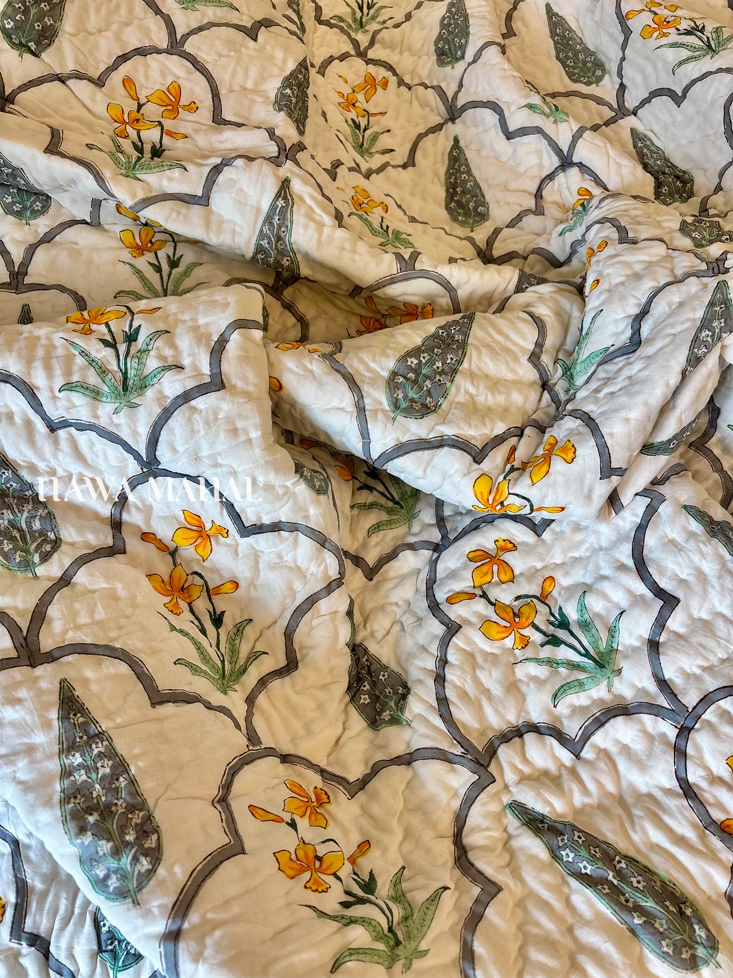 Meera Bagh Collection - Handblock Printed Reversible Mulmul Cotton Quilt - Single (60 x 90 inch)