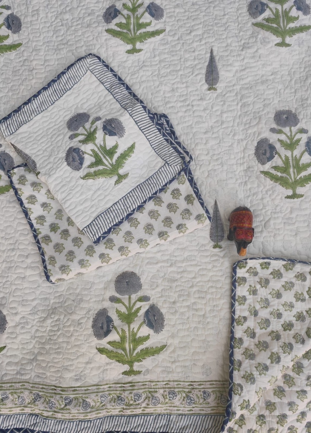 Handcrafted Quilted Cotton Bedcover with Two Pillow Covers