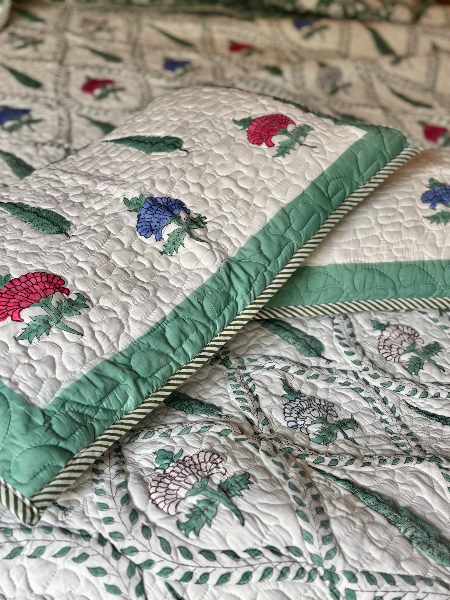 Jewel Bagh Collection - Handcrafted Quilted Cotton Bedcover with Two Pillow Covers
