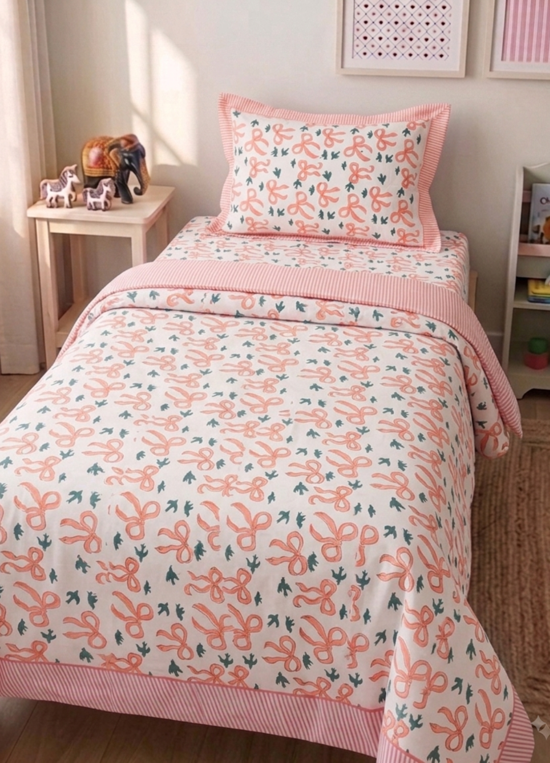 Handblock Kids Percale Single Bedsheet – Bow