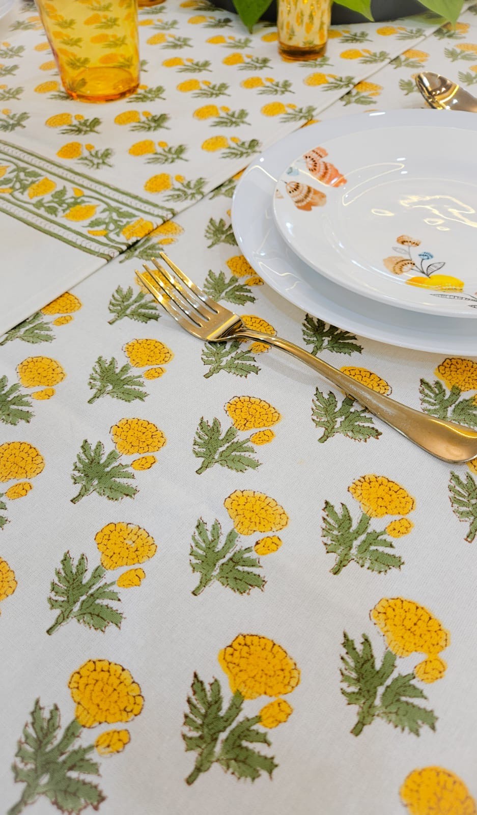 Swarn Bagh Collection -Hand Block Printed Canvas Table Cover – 60x90 inches
