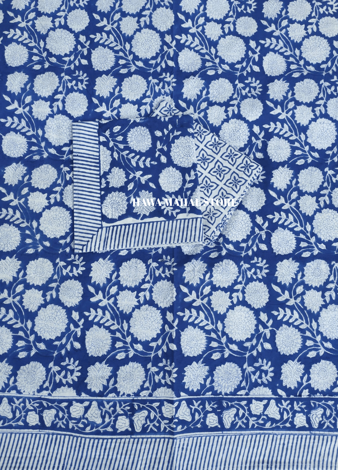Handblock Print Percale Bedsheet with Reversible Pillow Covers