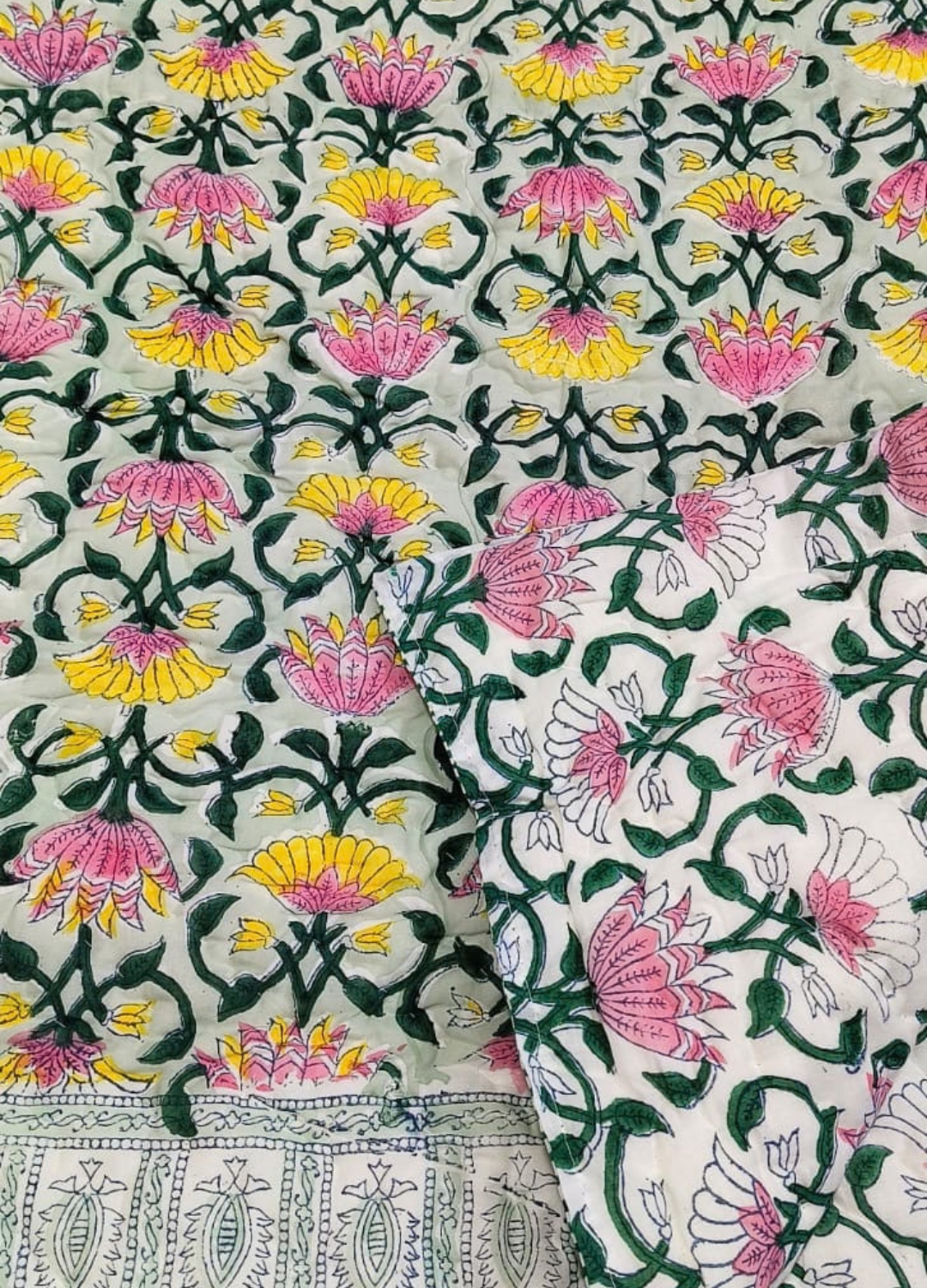Handblock Printed Reversible Mulmul Cotton Quilt - Set of 2 Single Quilt (60 x 90 inch)
