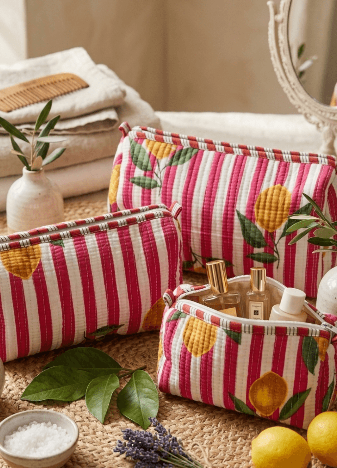 Block Printed Quilted Multiutility Bag- Set of 3