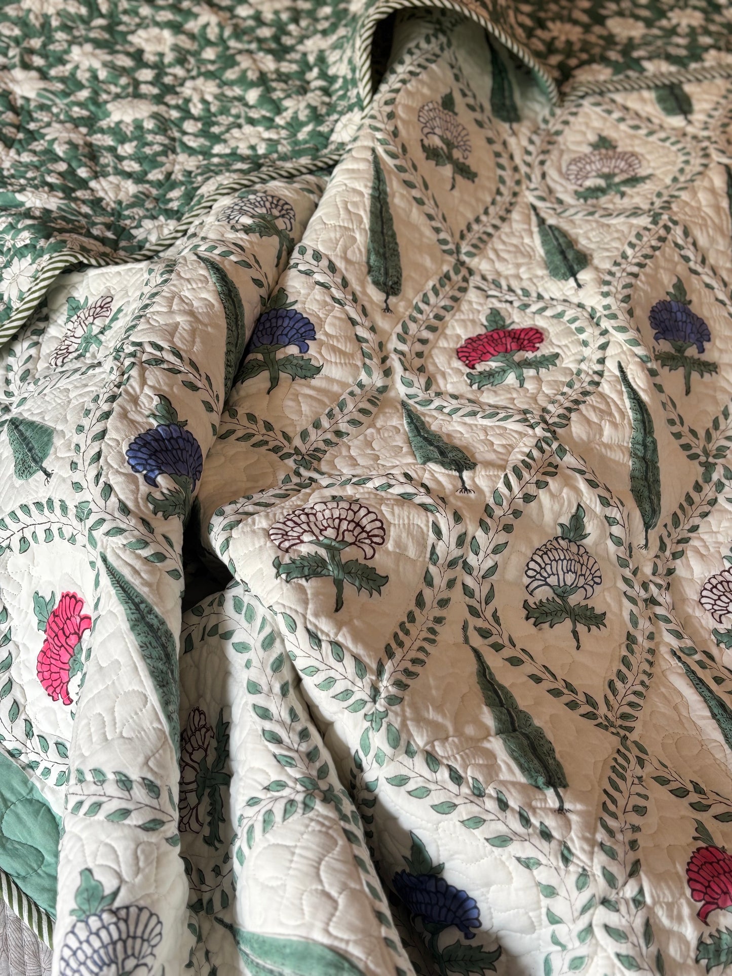 Jewel Bagh Collection - Handcrafted Quilted Cotton Bedcover with Two Pillow Covers