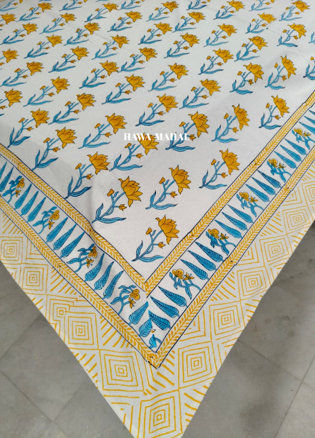Yellow Handblock Printed Table Cover
