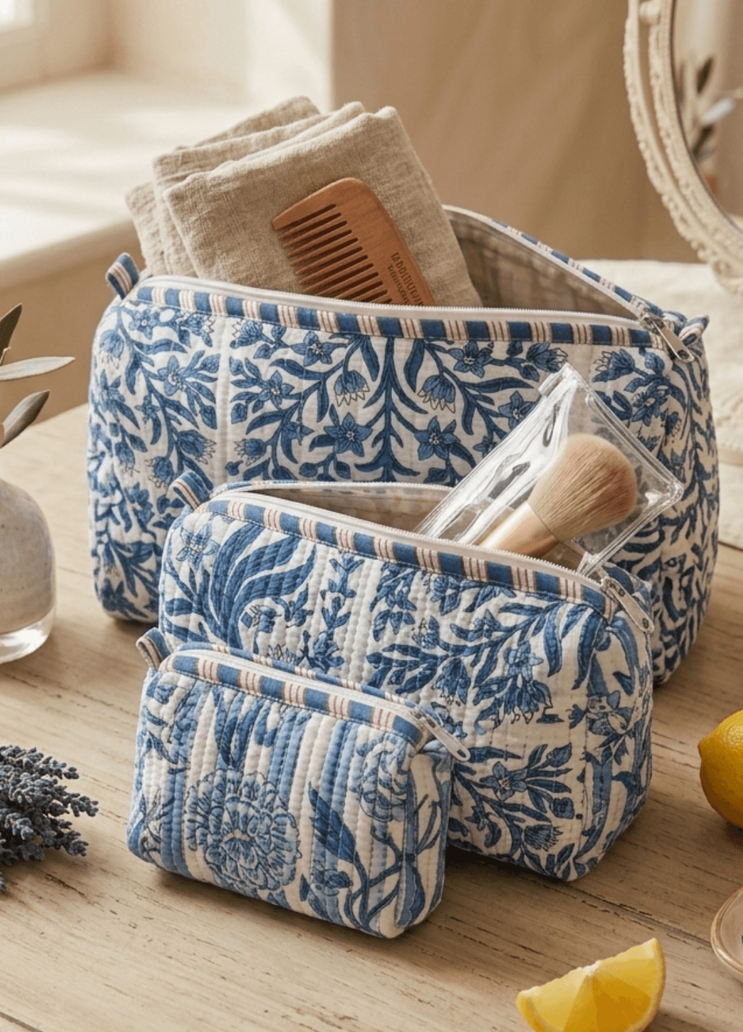 Block Printed Quilted Multiutility Bag- Set of 3