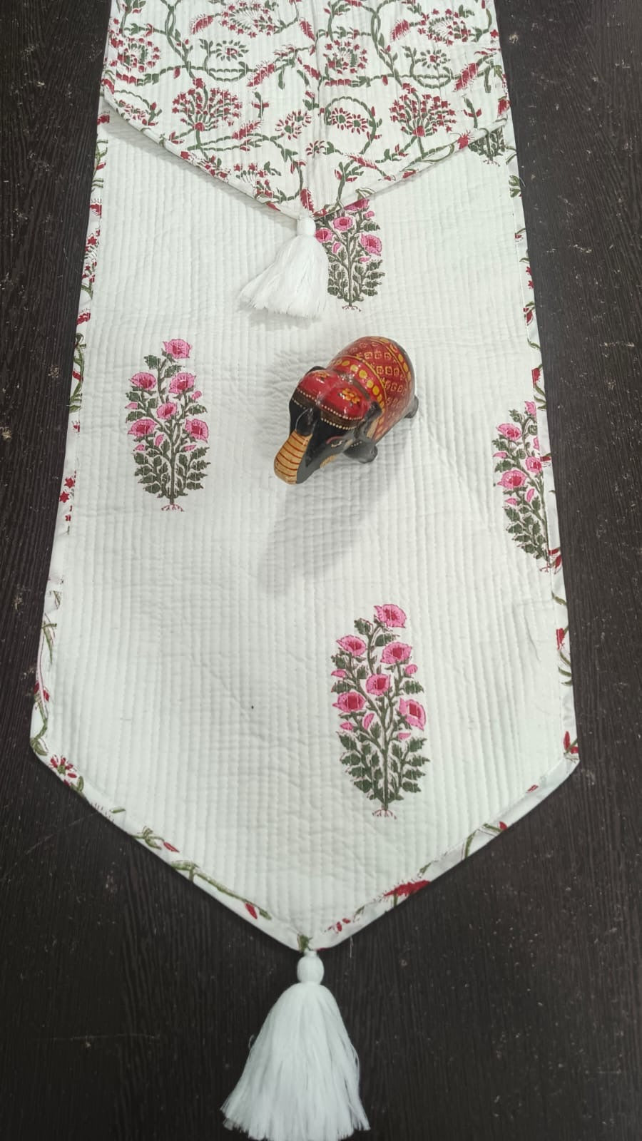 Hand Block Quilted Table Runner - Pink