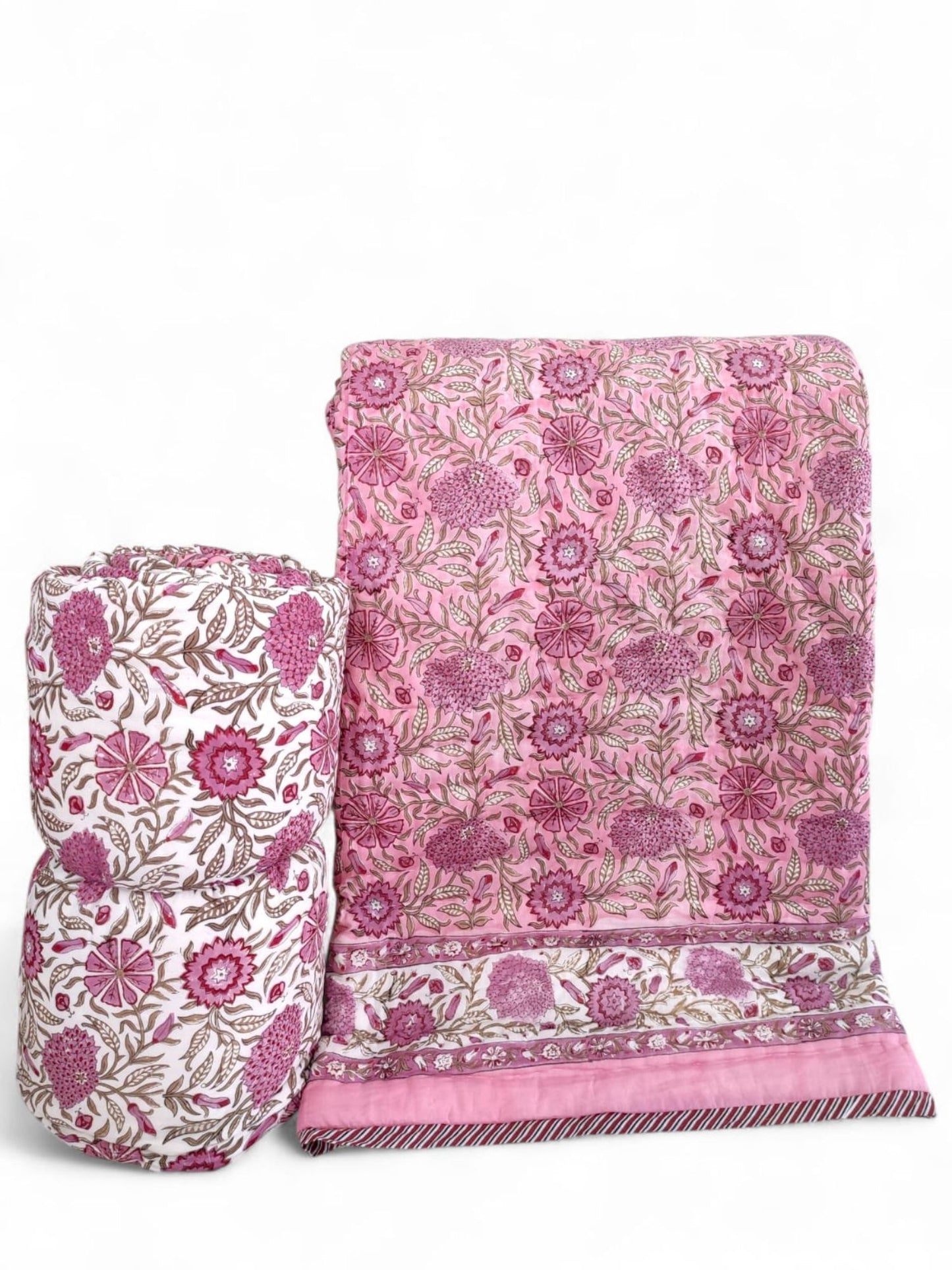 Jaipuri Quilt- Handblock Printed Reversible Mulmul Cotton Quilt - Double (90 x 108 inch)