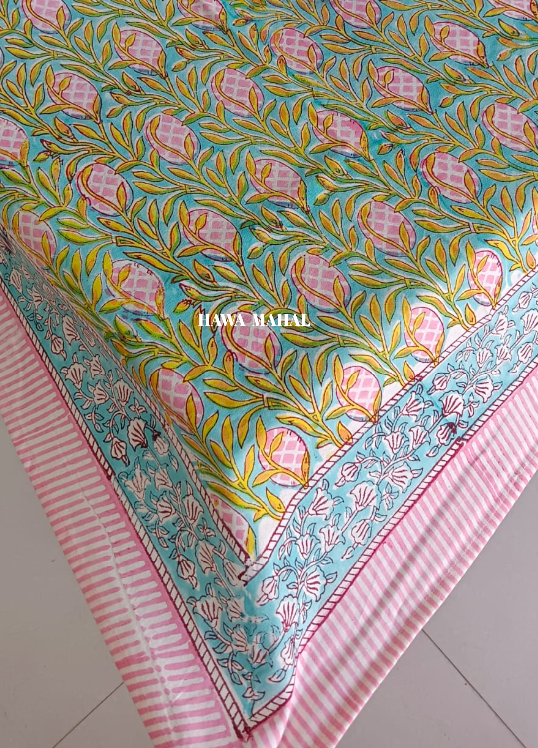 Green Handblock Printed Canvas Table Cover