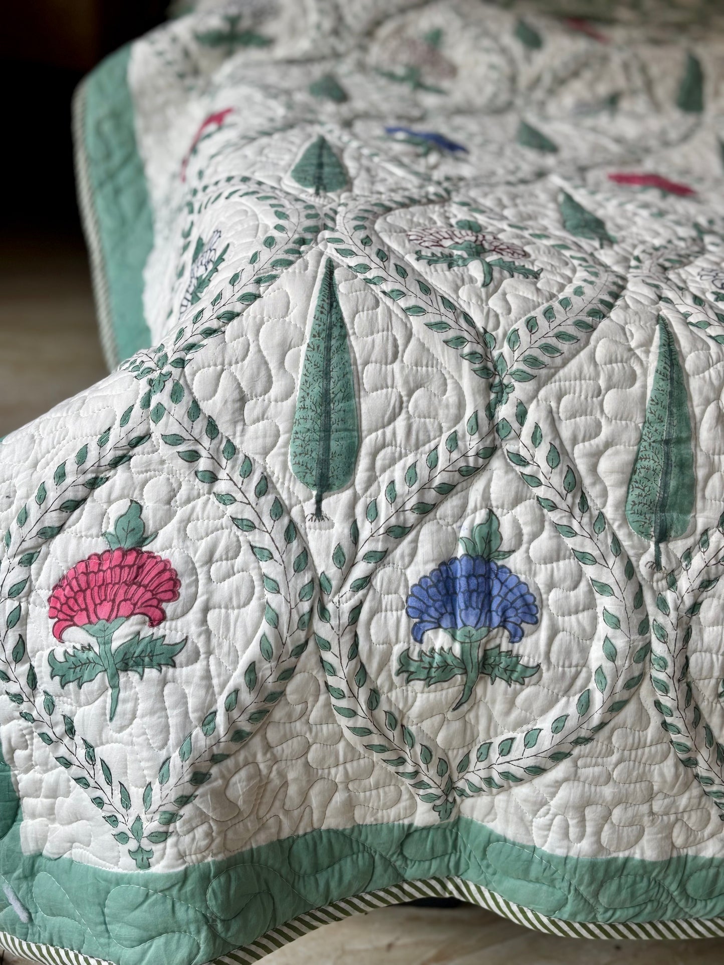 Jewel Bagh Collection - Handcrafted Quilted Cotton Bedcover with Two Pillow Covers