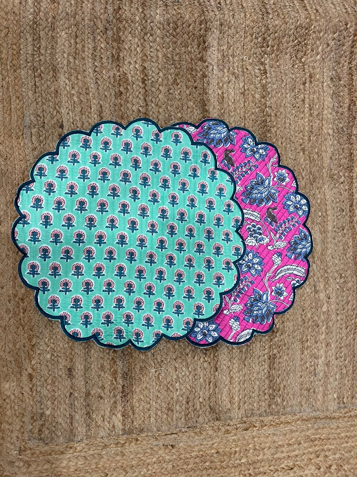 Scalloped Quilted Round Mats - Set of 6