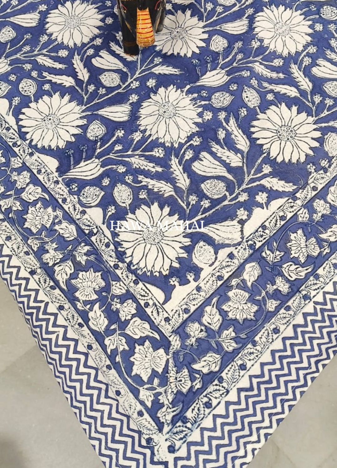 Blue Handblock Printed Canvas Table Cover