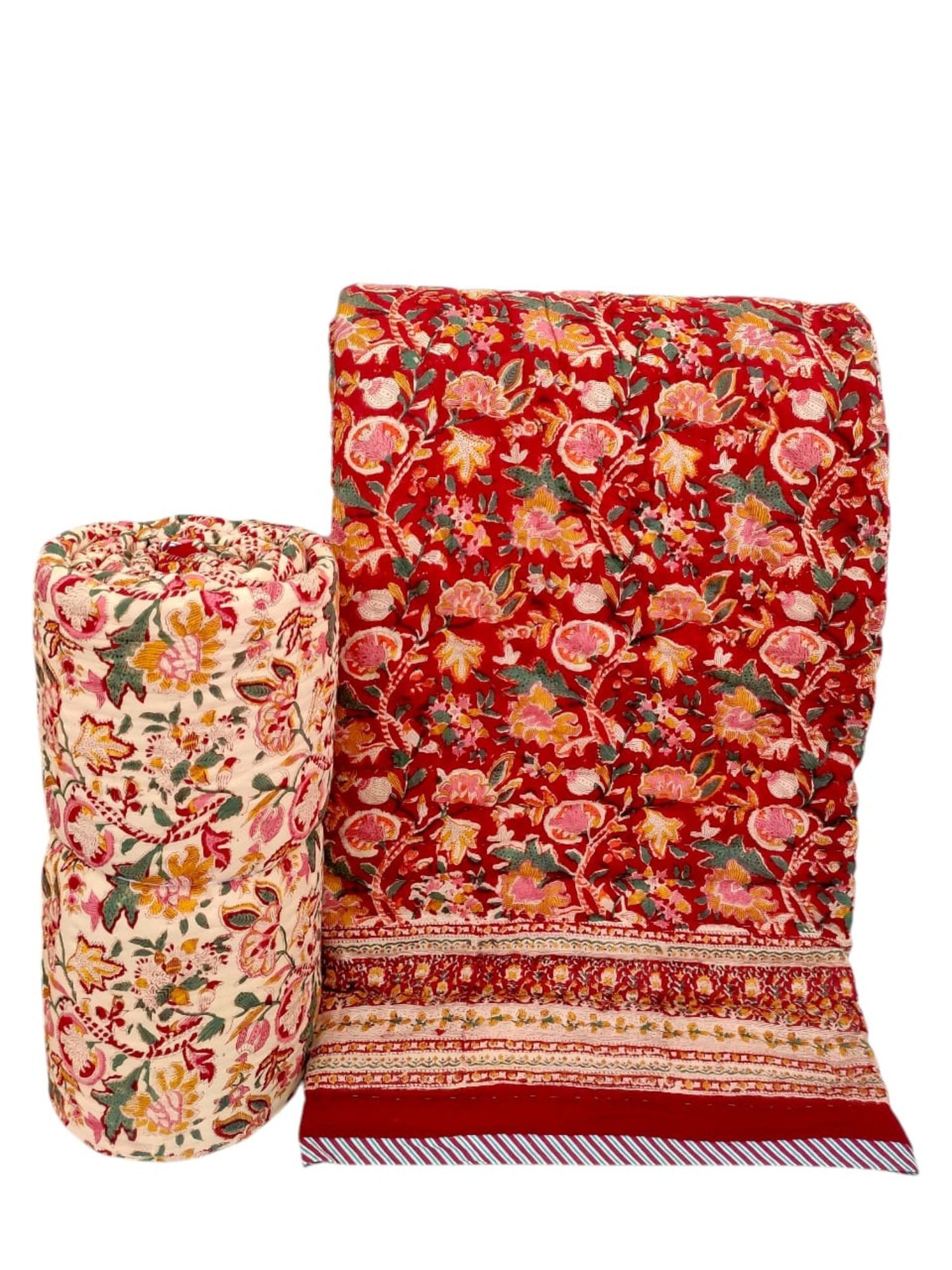 Jaipuri Quilt- Handblock Printed Reversible Mulmul Cotton Quilt - Double (90 x 108 inch)