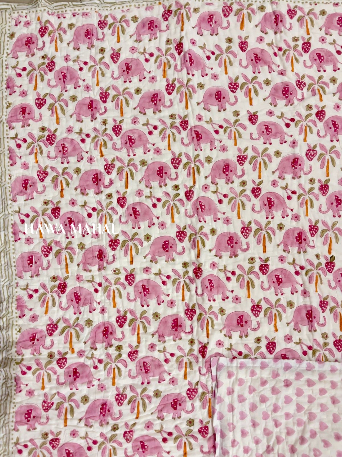 Kids Reversible Mulmul Blankets - Pink Elephant