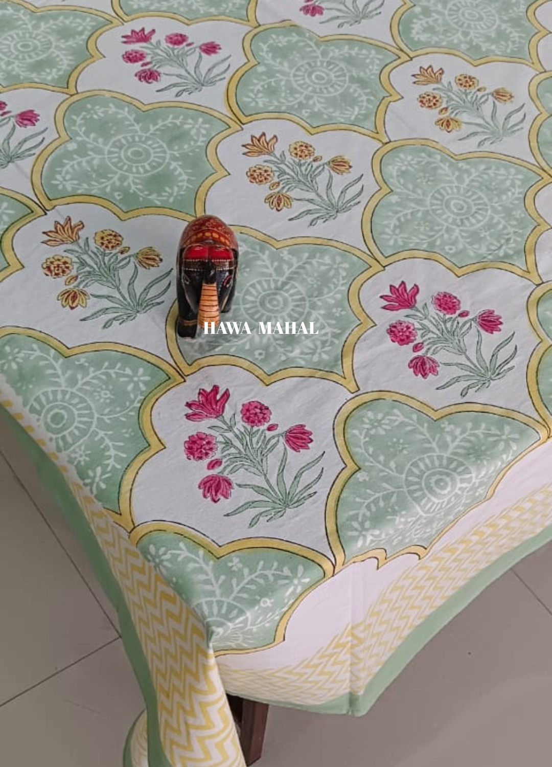 Green Handblock Printed Table Cover