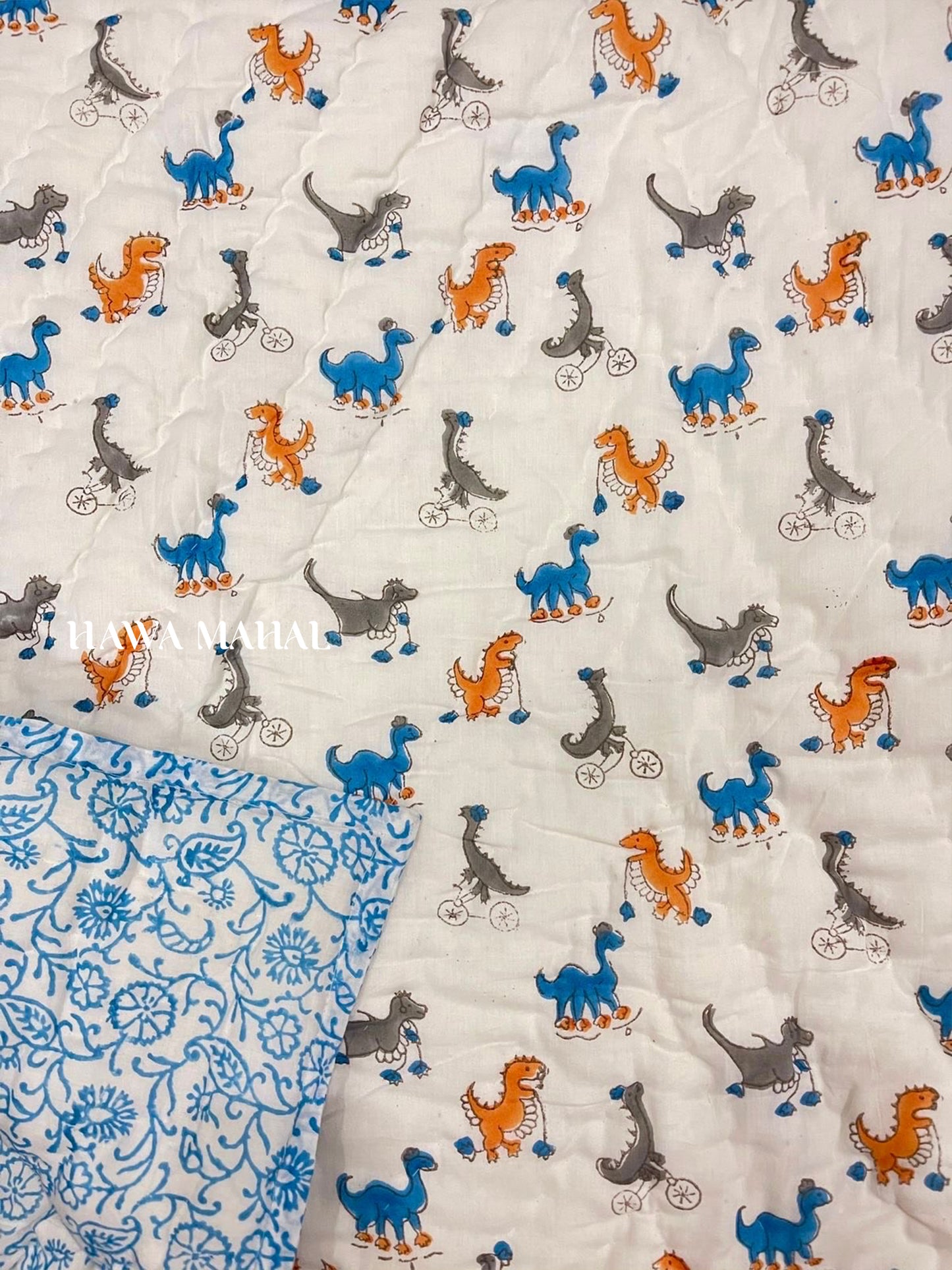 Kids Reversible Mulmul Blankets - Dino