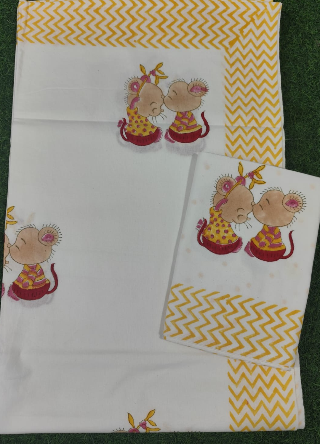 Kids Handblock South cotton Single Bedsheet – Mouse