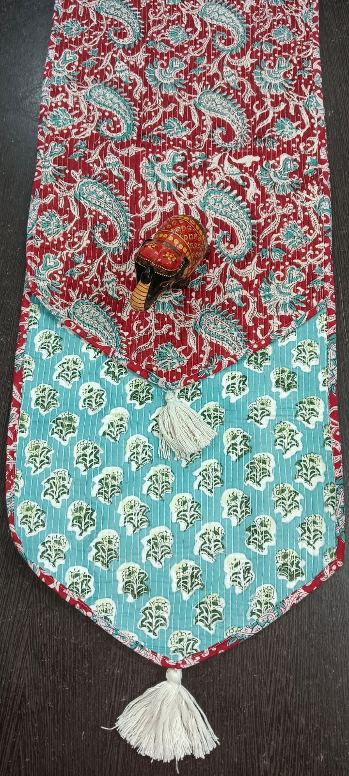 Hand Block Quilted Table Runner - Red