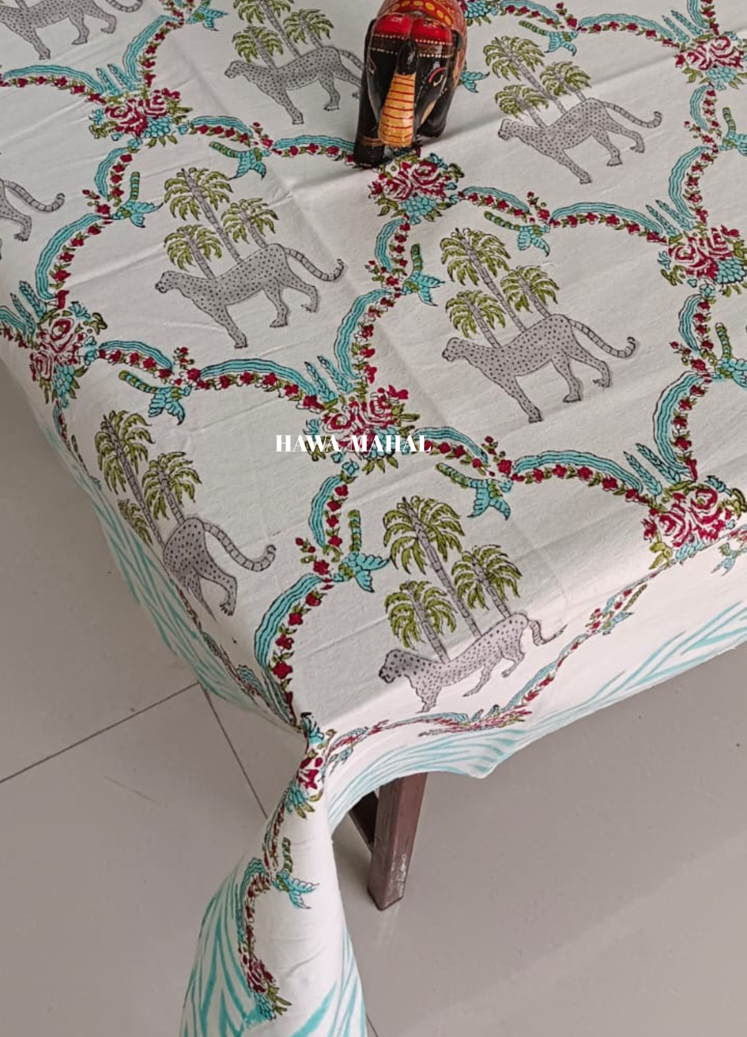 White Handblock Printed Table Cover