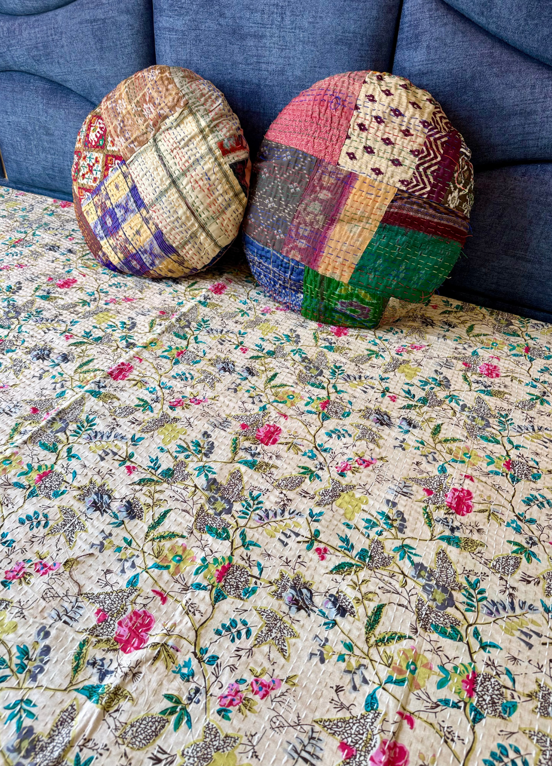 Beige Kantha Luxury Bedcover - 90x108 inch