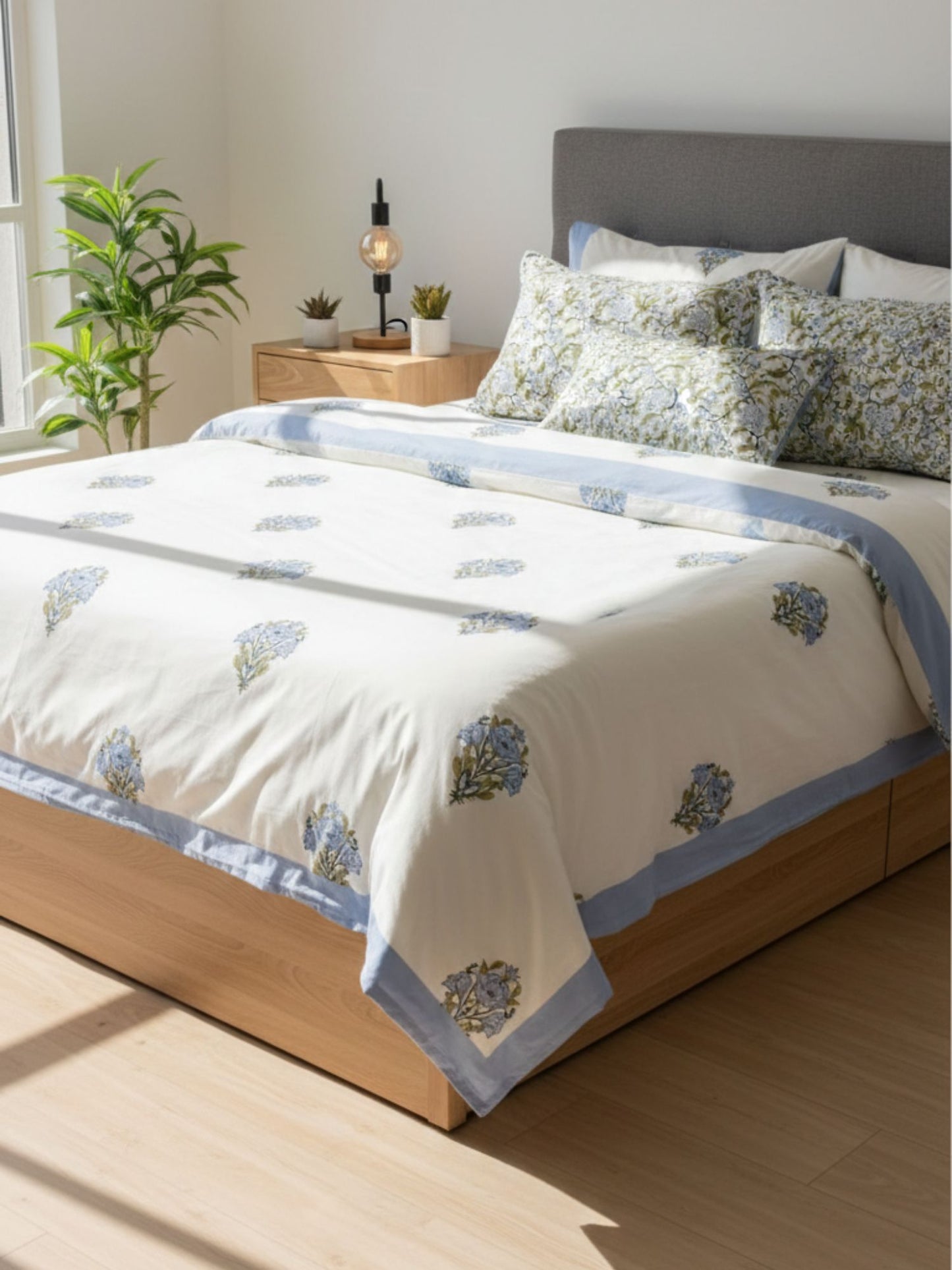 Trisha Hand Block Printed King Bedsheet with Reversible Pillow Covers (90 x 108 inches)