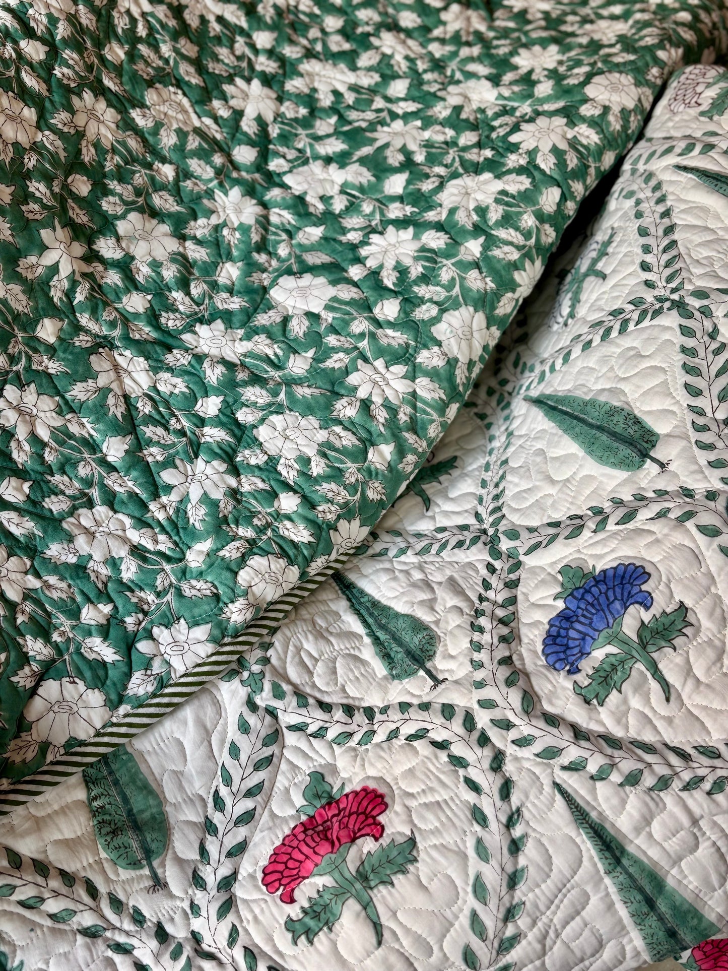 Jewel Bagh Collection - Handcrafted Quilted Cotton Bedcover with Two Pillow Covers