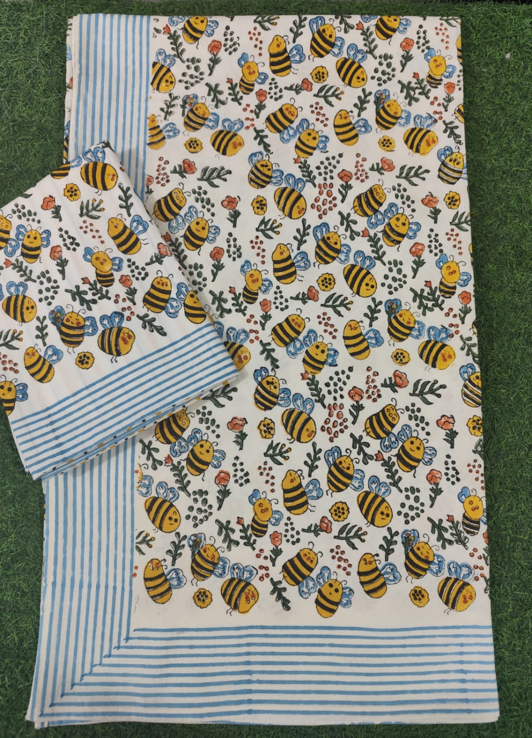 Kids Handblock South cotton Single Bedsheet – Honey Bee