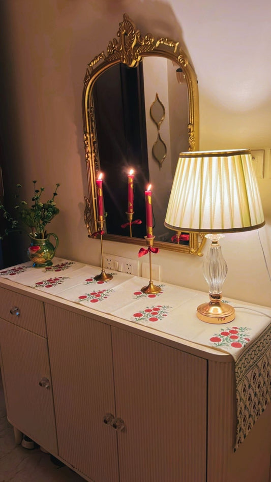 Anar Bagh Collection - Hand Block Printed Canvas Table Runner – 13x72 inches