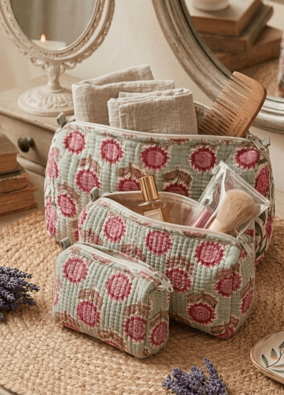 Block Printed Quilted Multiutility Bag- Set of 3