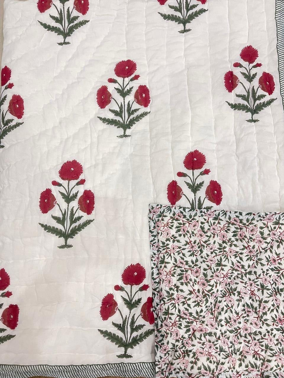 Red Poppy - Matching Double Bed Quilt & Bedsheet Set